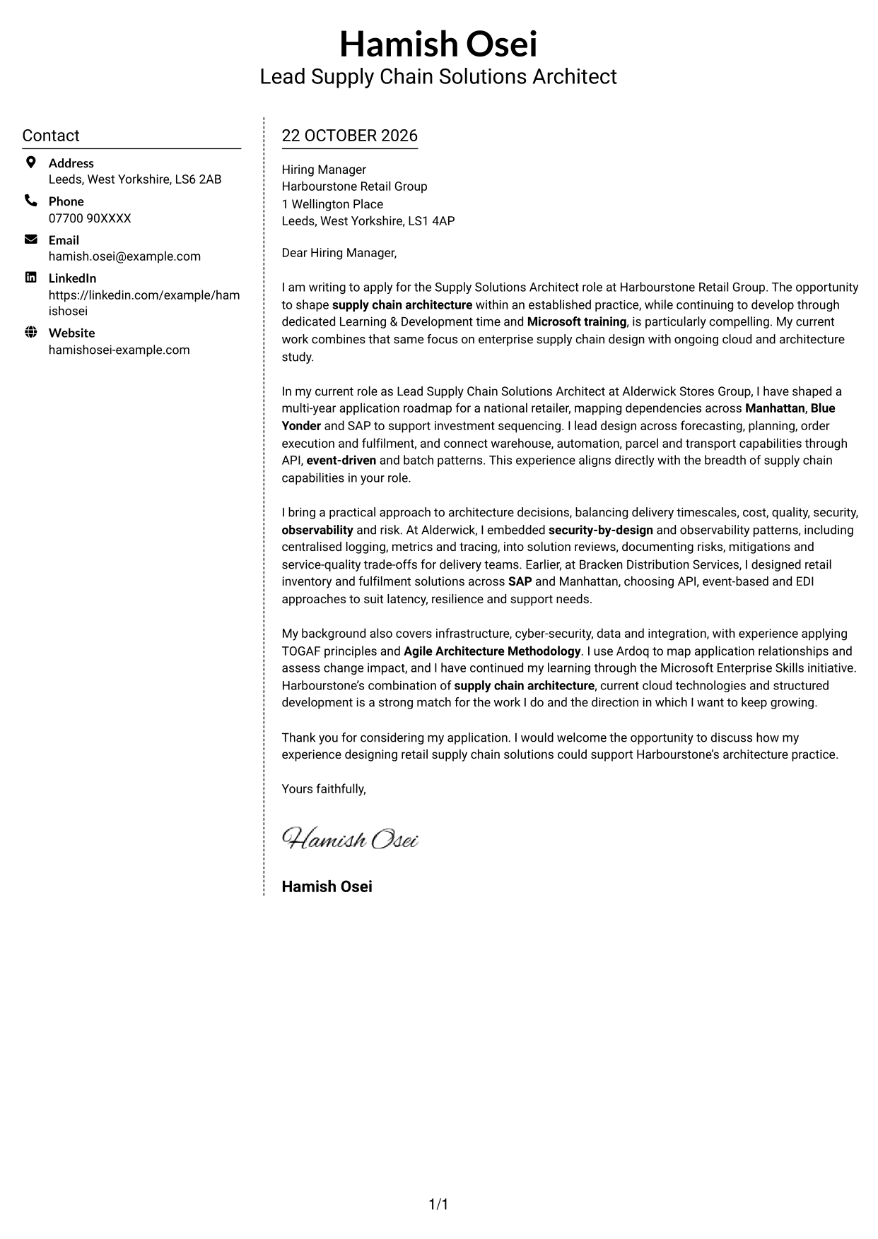 Cover letter example — page 1