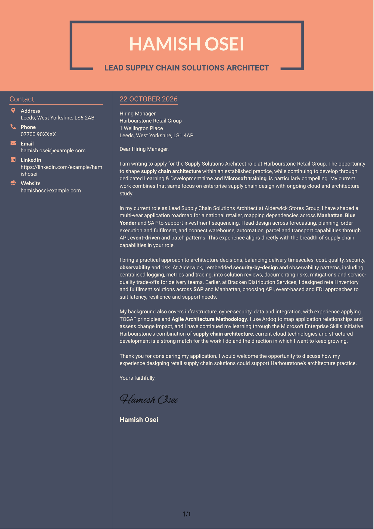 Cover letter example — page 1
