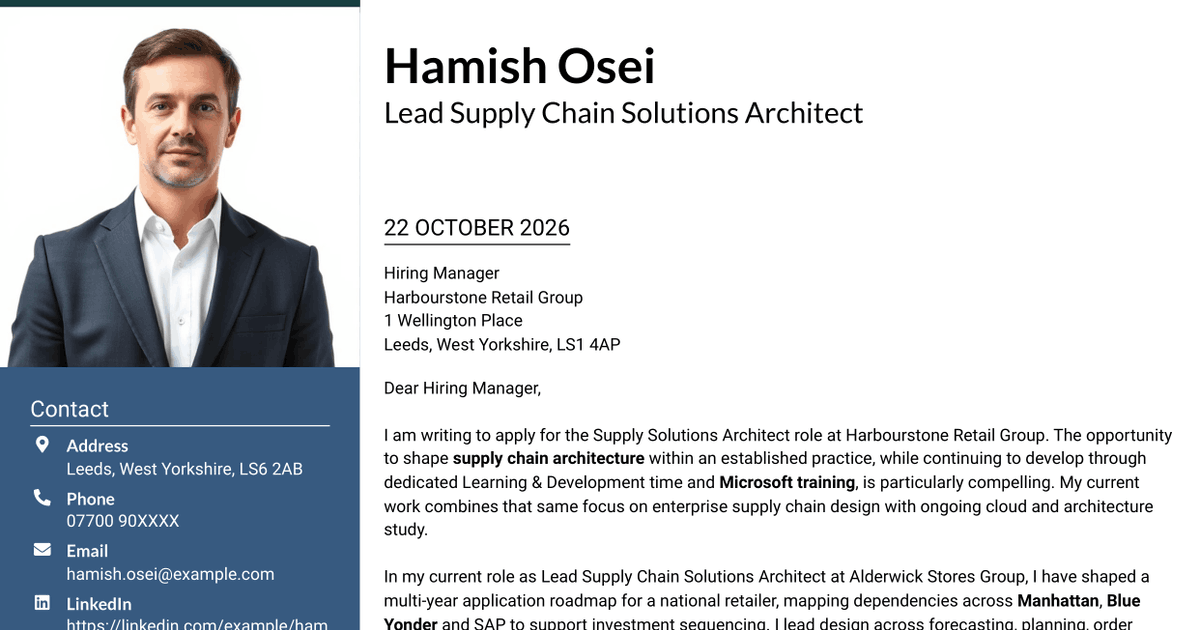 7 Supply Solutions Architect - Supply Chain Cover Letter Templates with Example