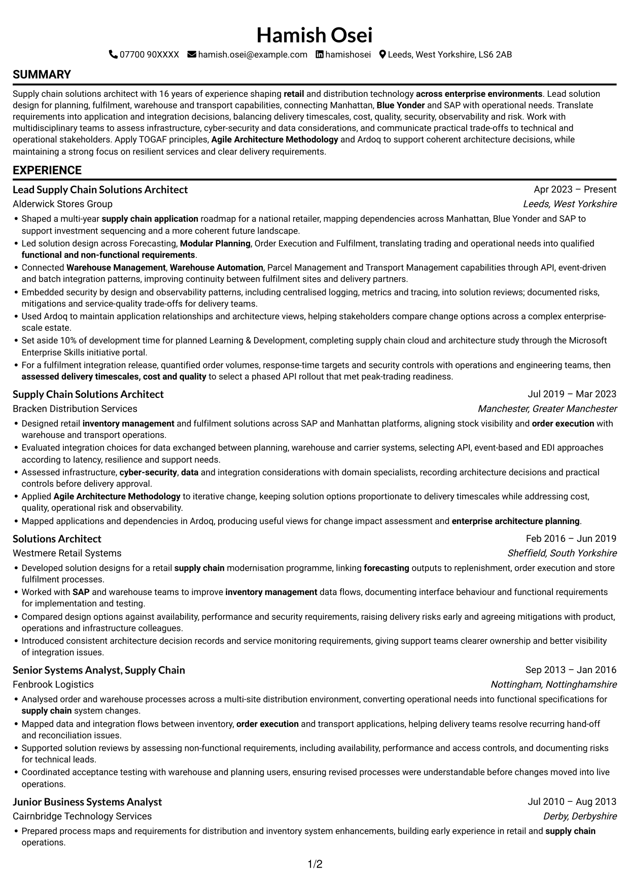 CV example — page 1