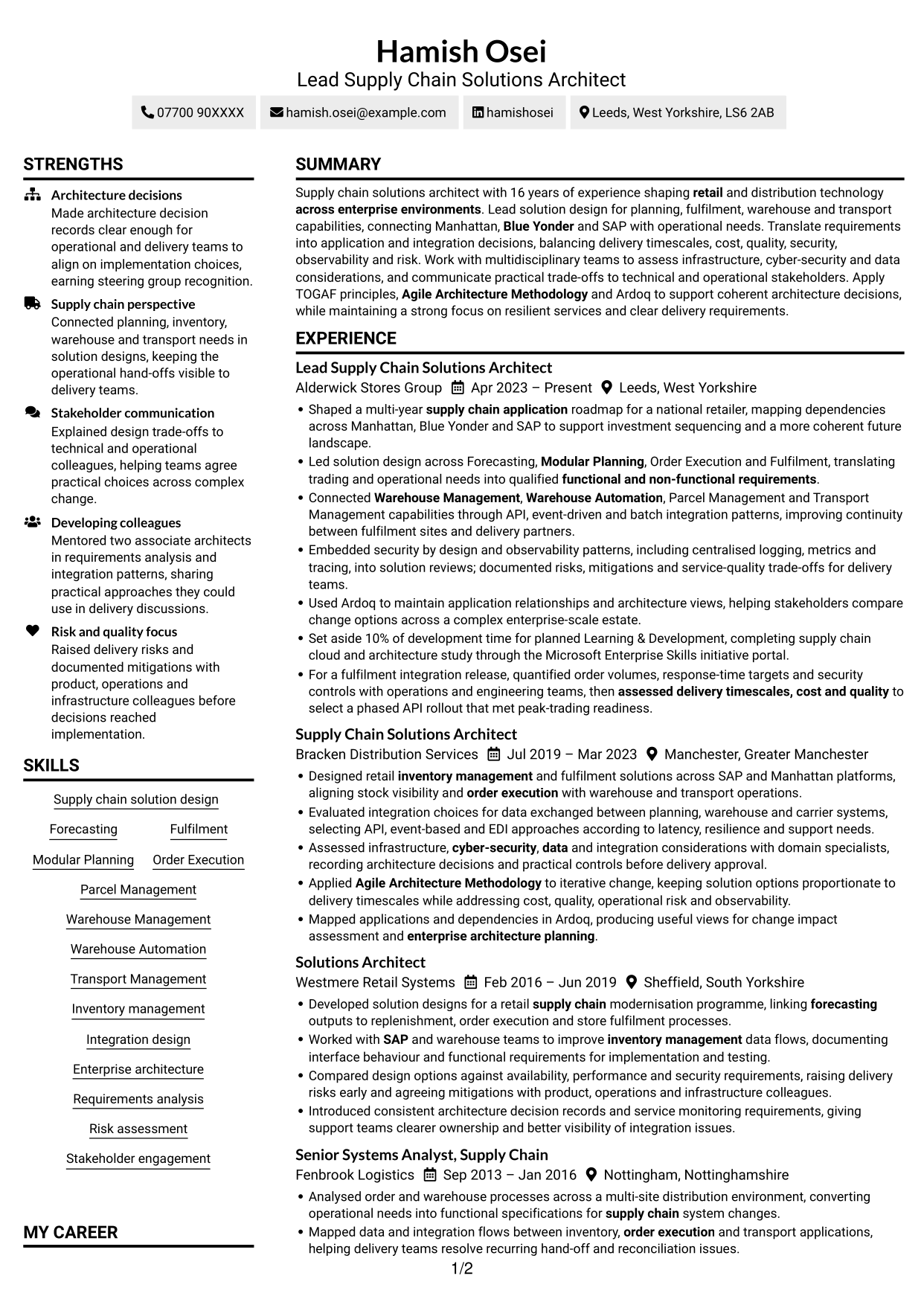 CV example — page 1