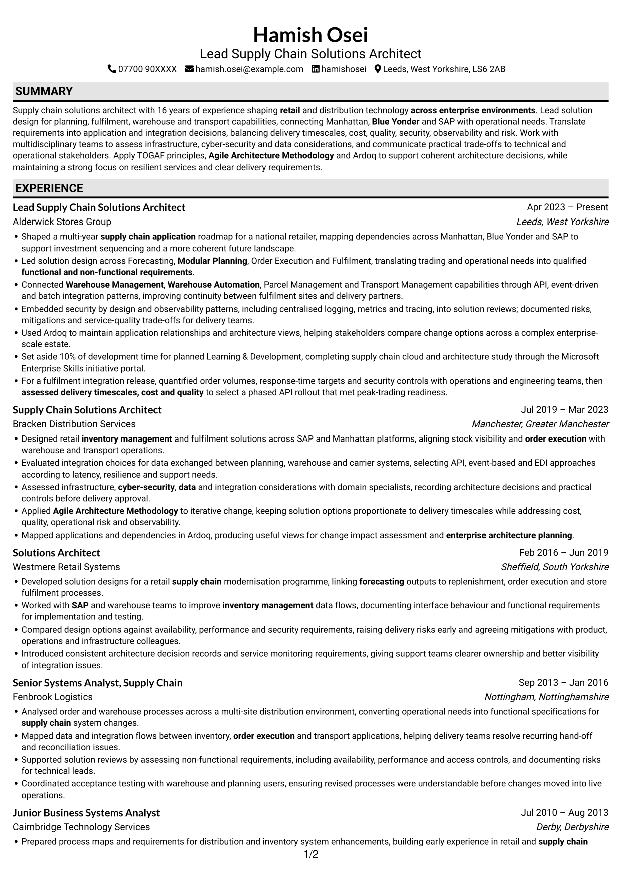CV example — page 1