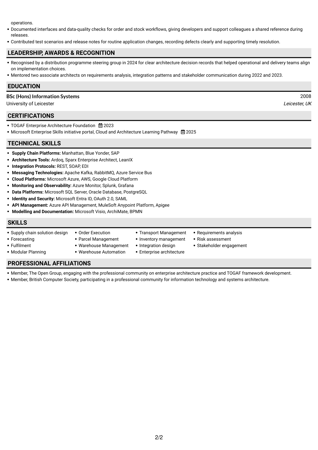 CV example — page 2