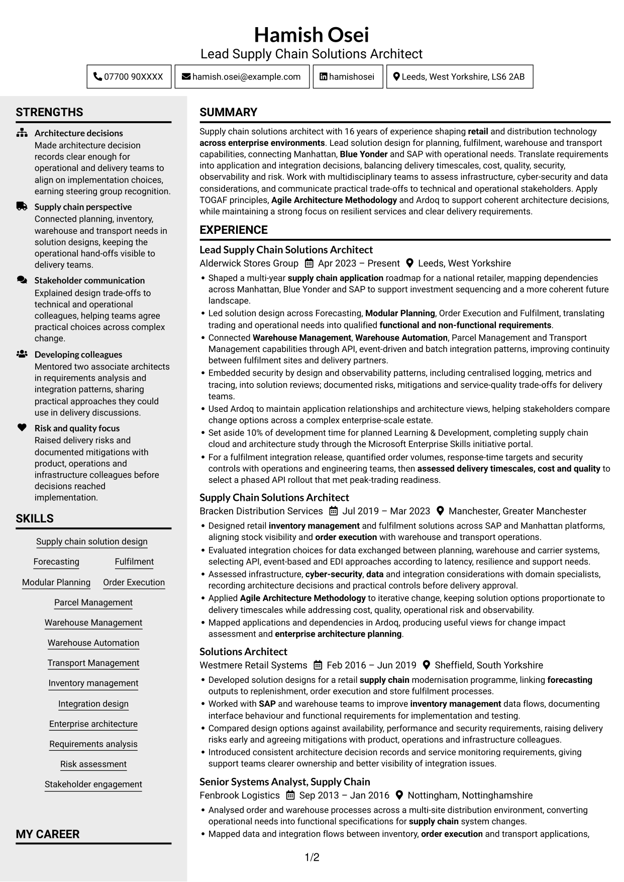 CV example — page 1