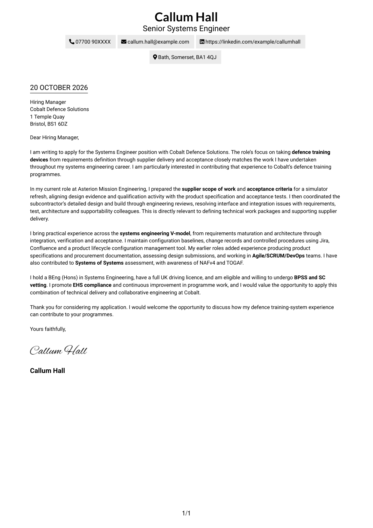 Cover letter example — page 1