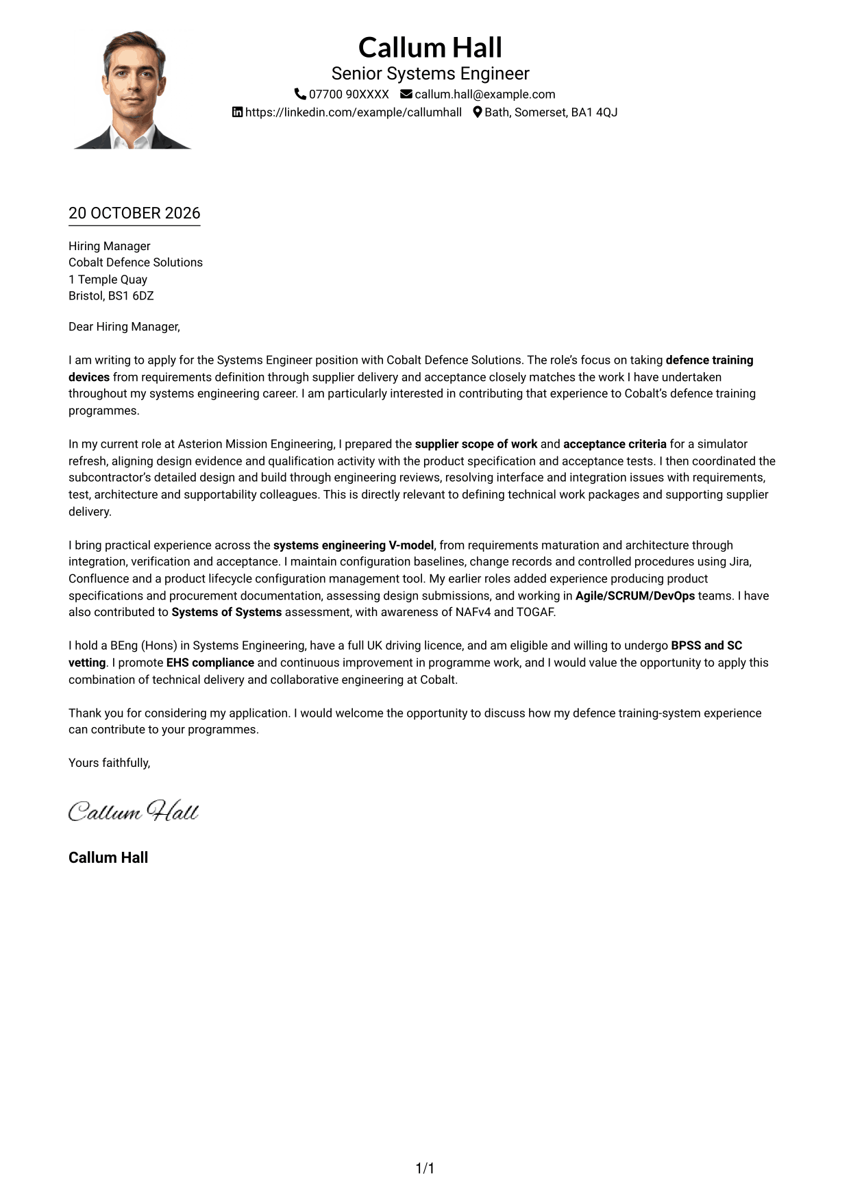 Cover letter example — page 1