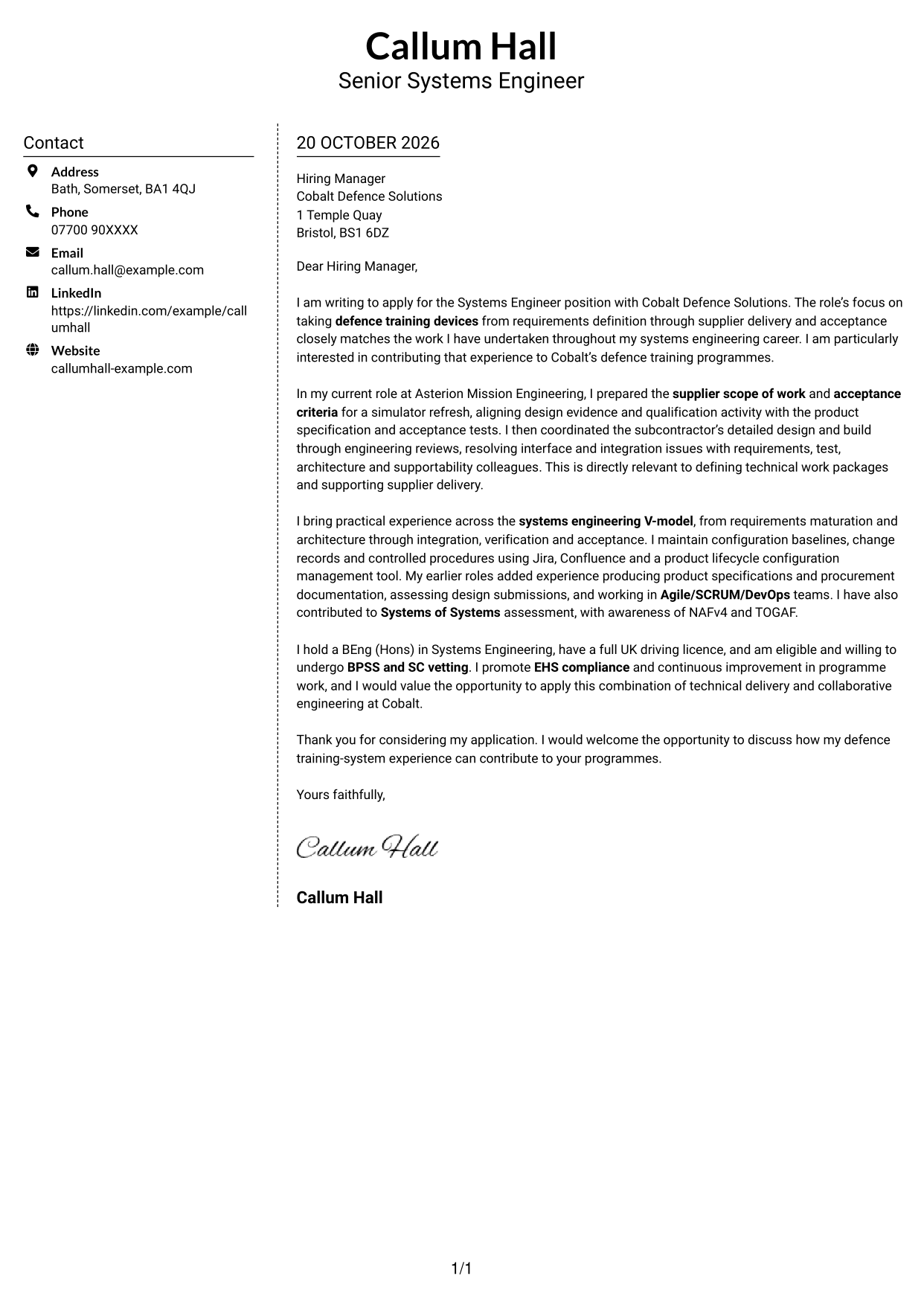 Cover letter example — page 1