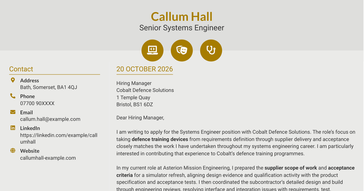 7 Systems Engineer - Defence Training Systems Cover Letter Templates with Example