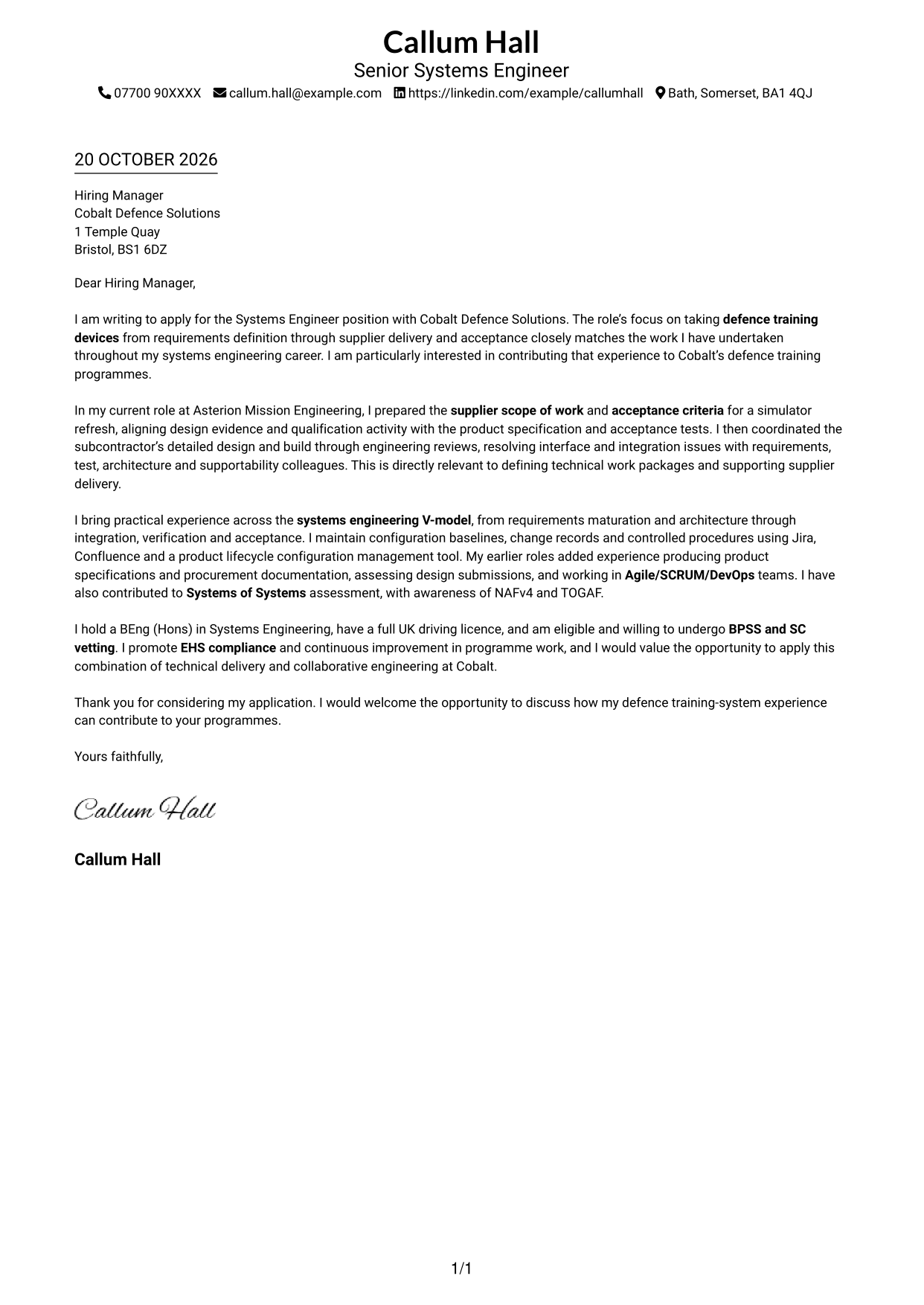 Cover letter example — page 1