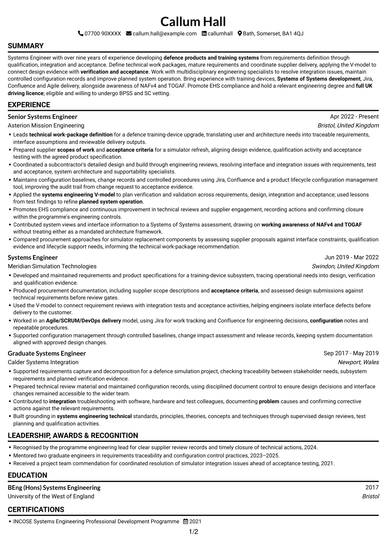 CV example — page 1