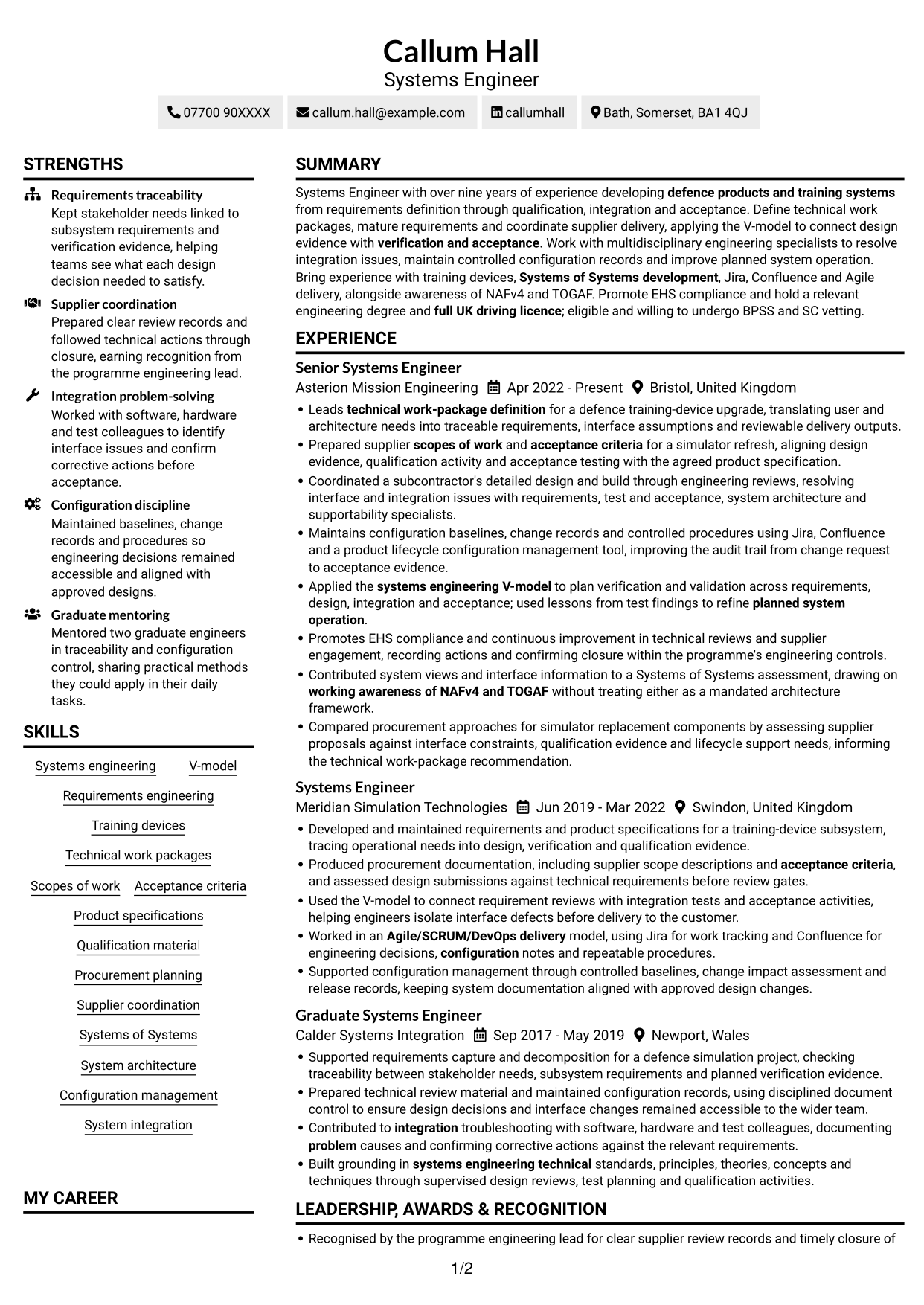 CV example — page 1