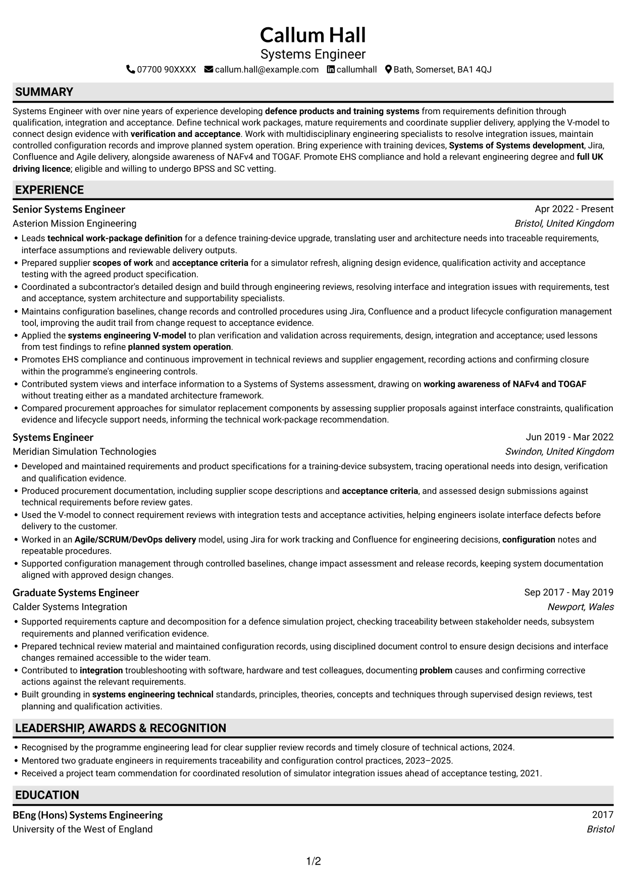 CV example — page 1