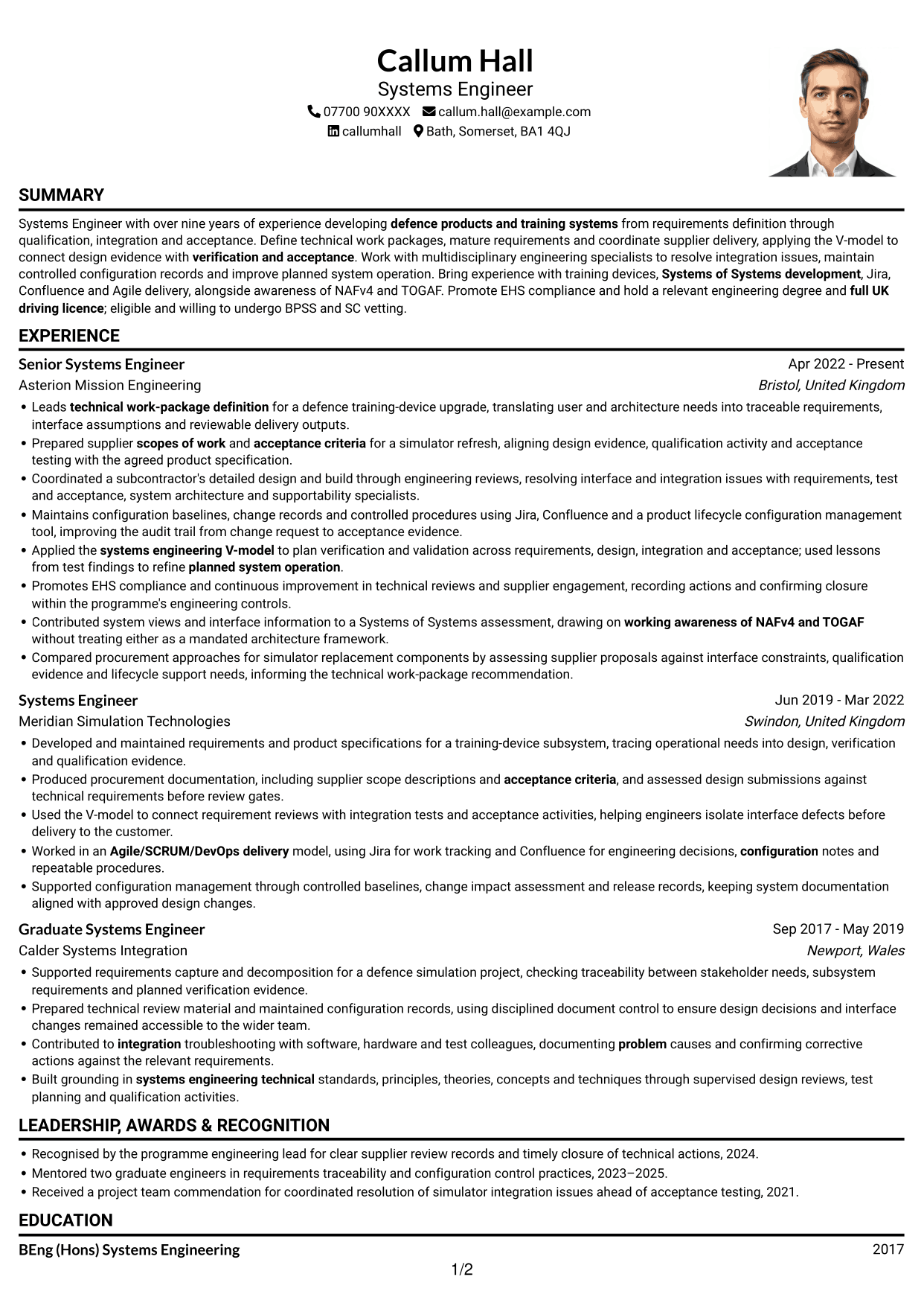 CV example — page 1