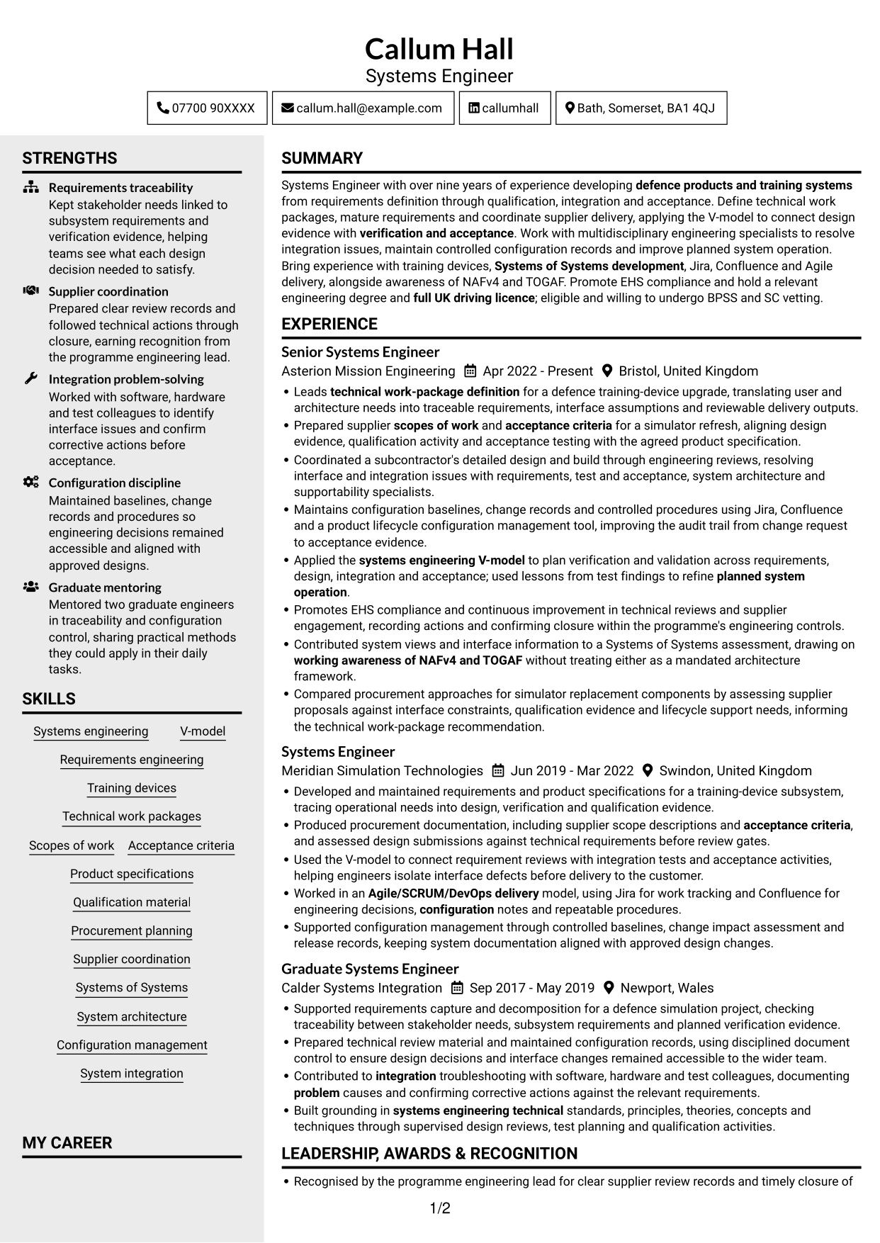 CV example — page 1