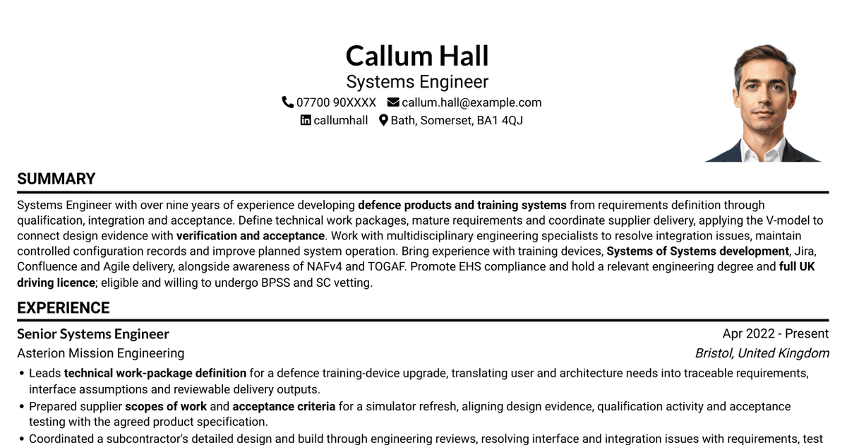7 Systems Engineer - Defence Training Systems CV Templates with Example