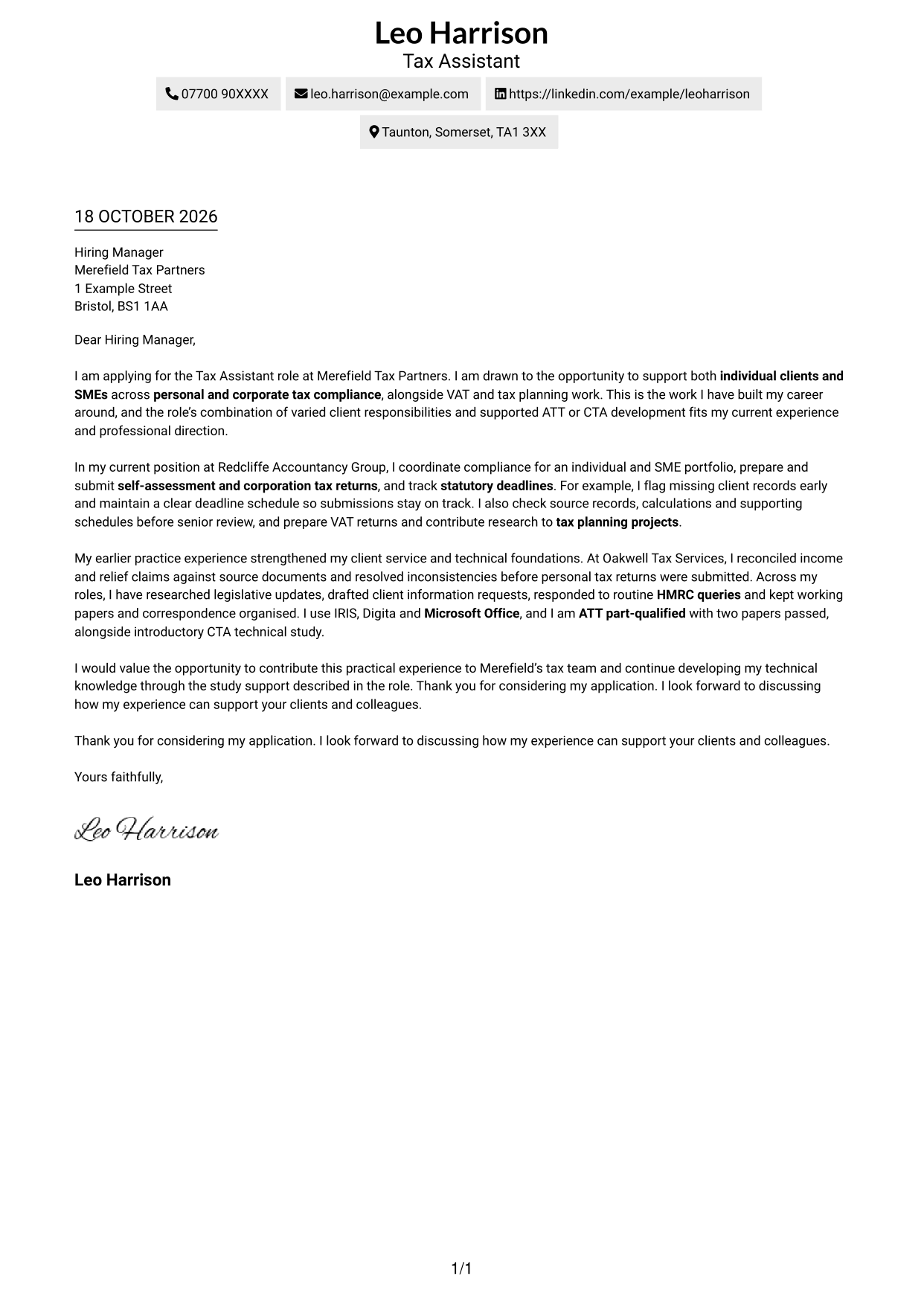 Cover letter example — page 1