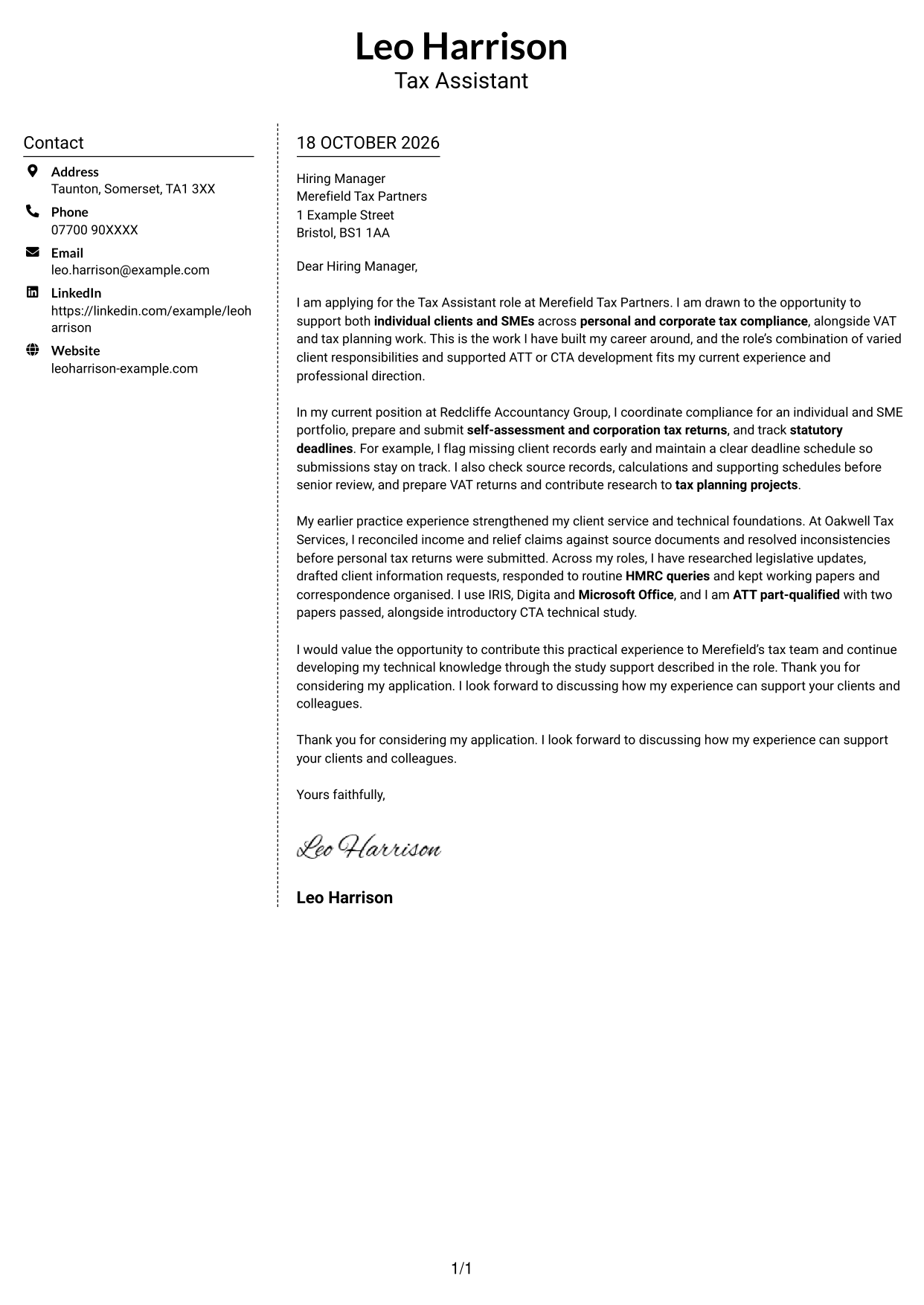 Cover letter example — page 1
