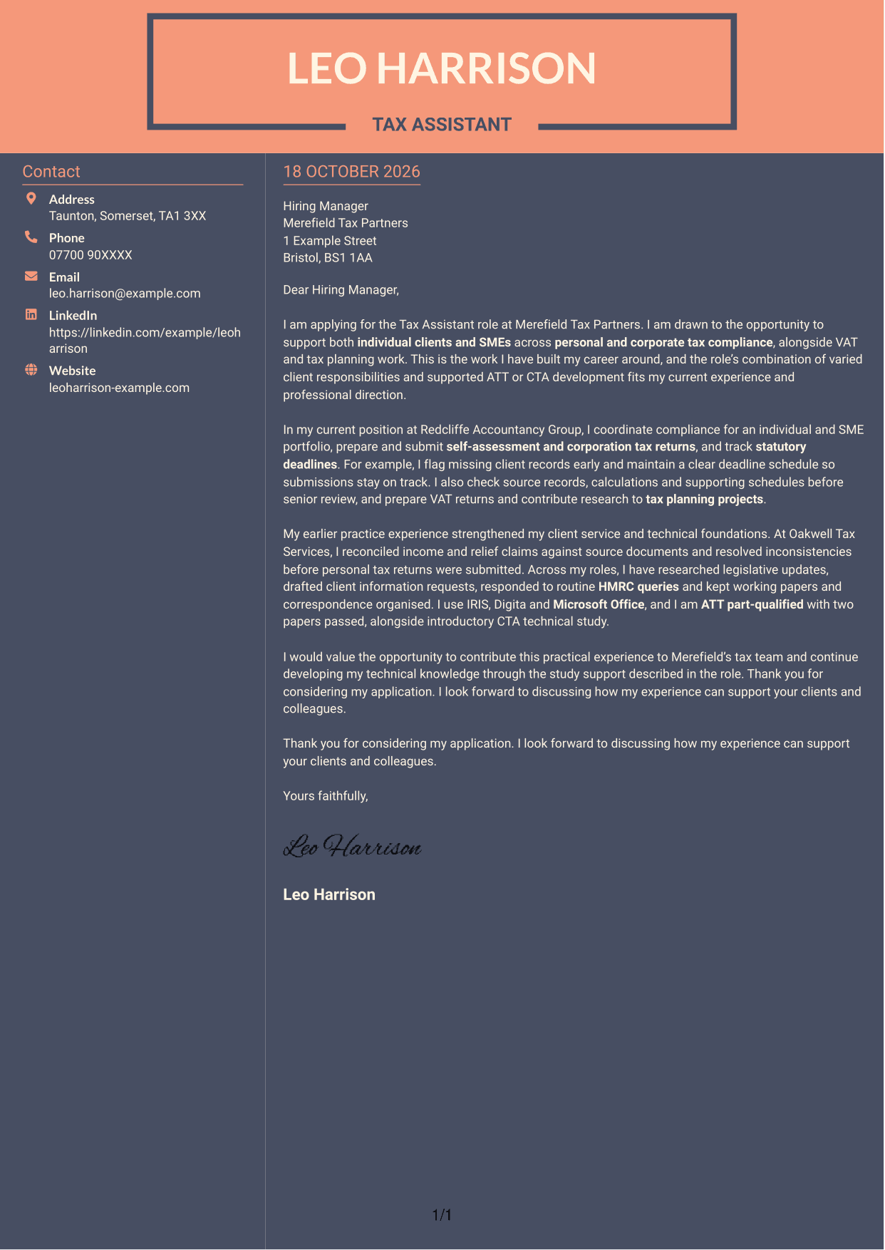 Cover letter example — page 1