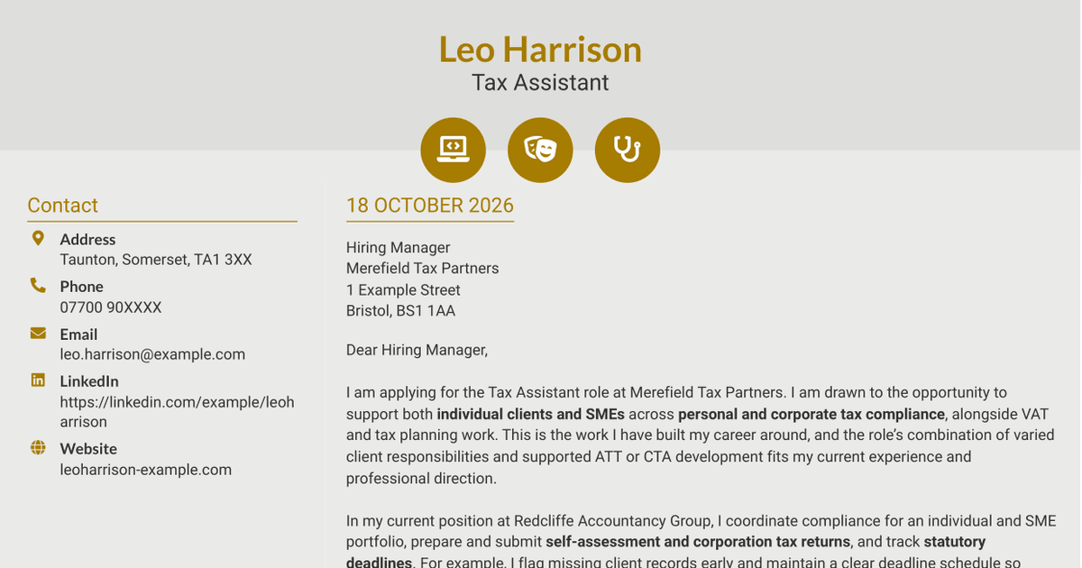 7 Tax Assistant - Personal and Corporate Tax Cover Letter Templates with Example