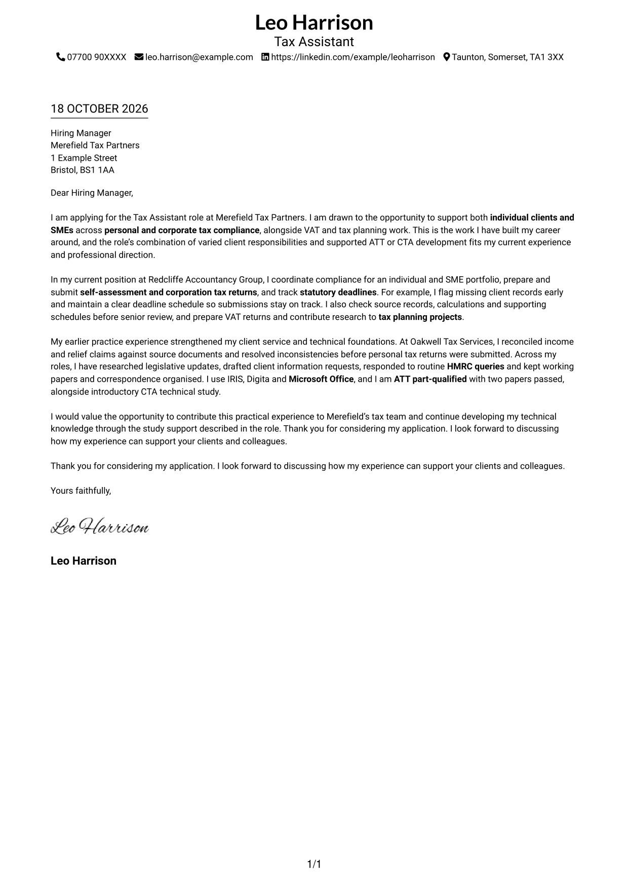 Cover letter example — page 1