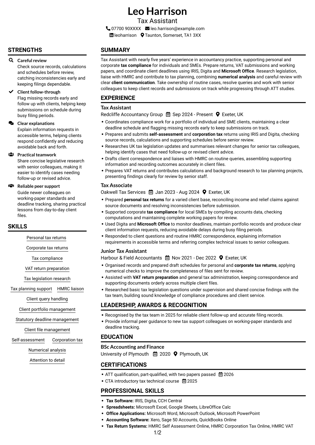 CV example — page 1