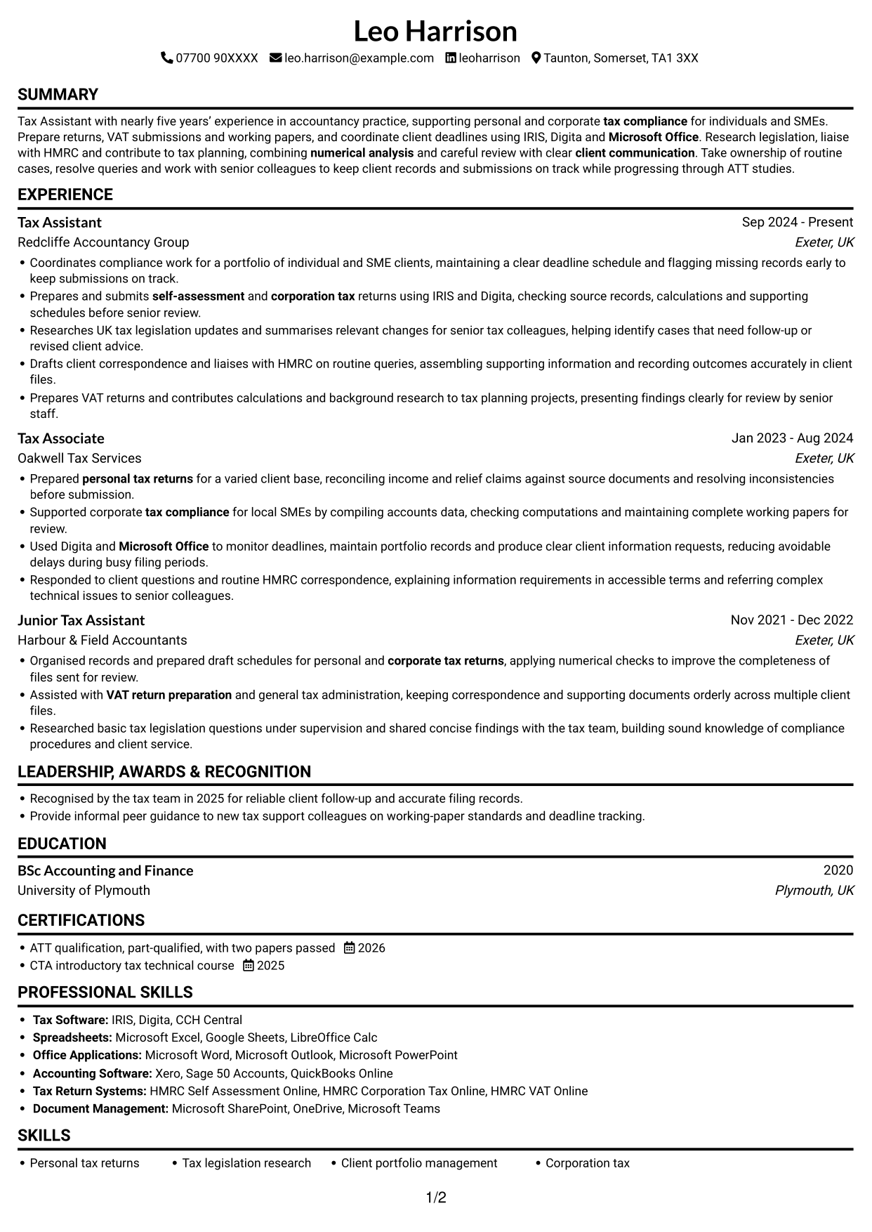 CV example — page 1