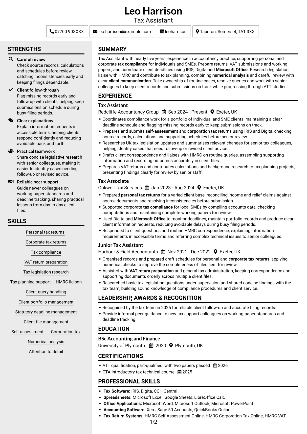CV example — page 1