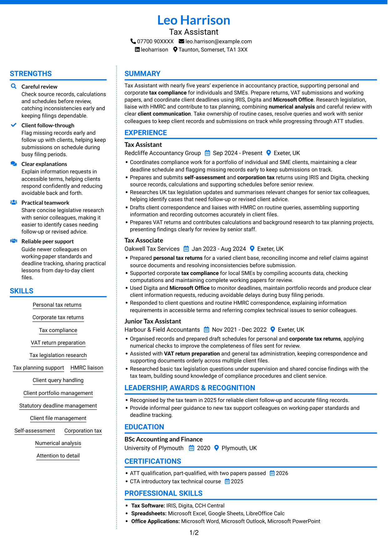 CV example — page 1
