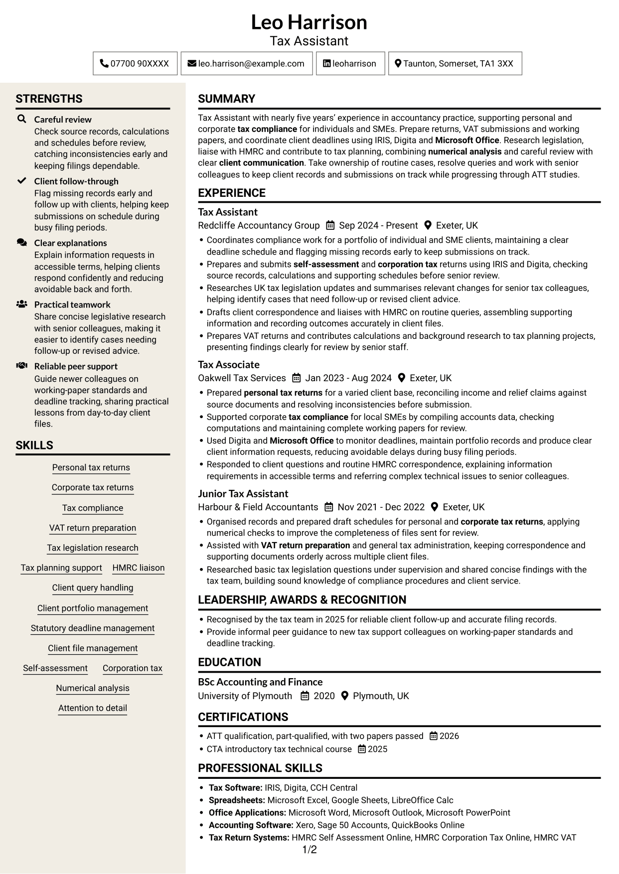 CV example — page 1