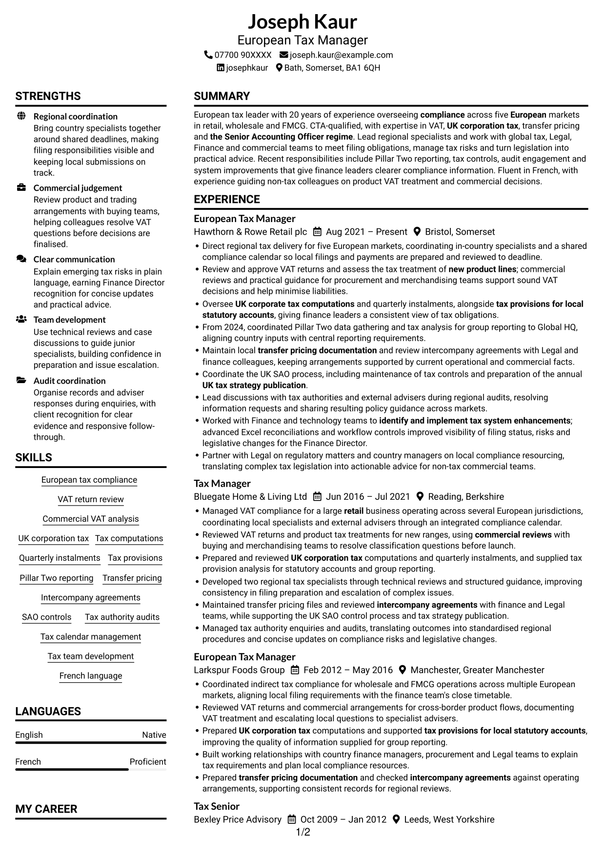 CV example — page 1