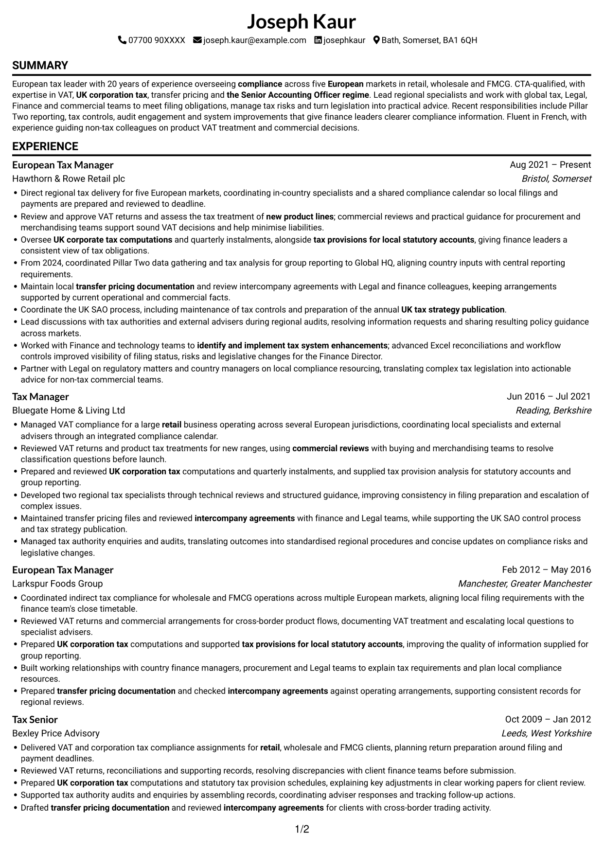 CV example — page 1