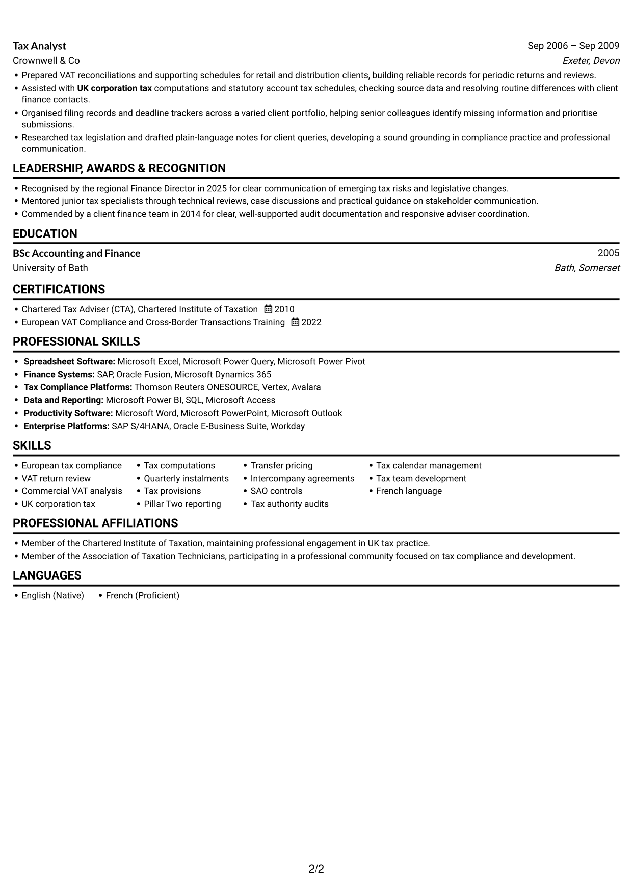 CV example — page 2