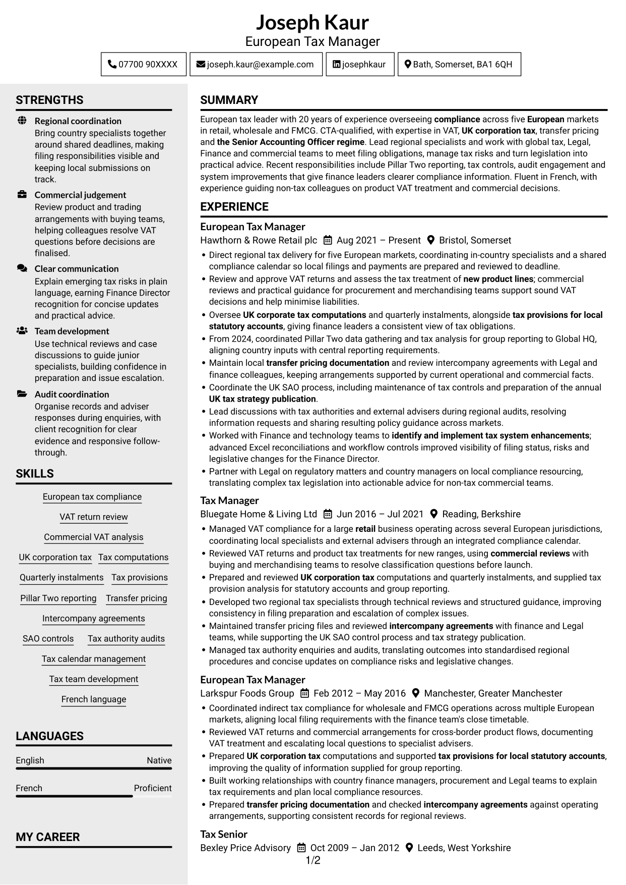 CV example — page 1