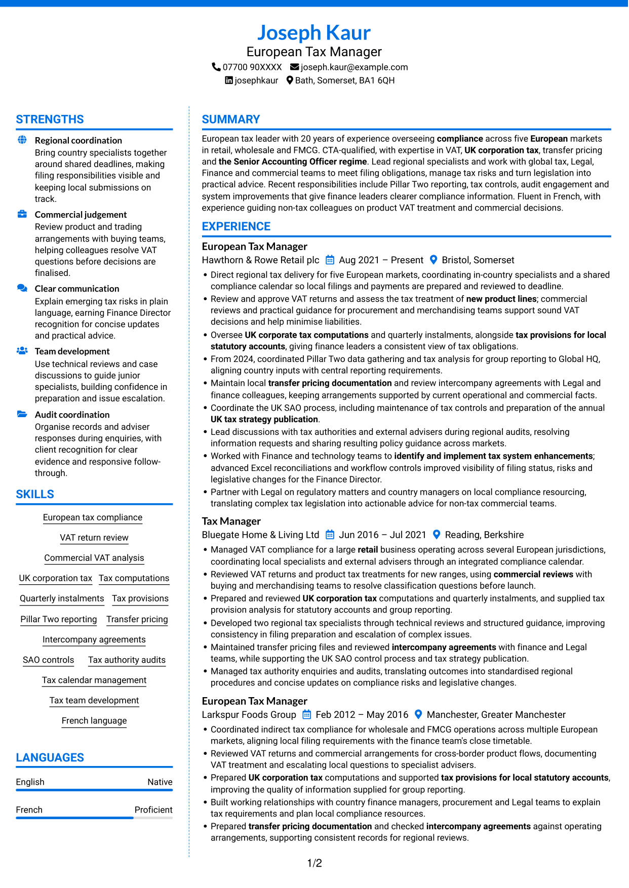 CV example — page 1