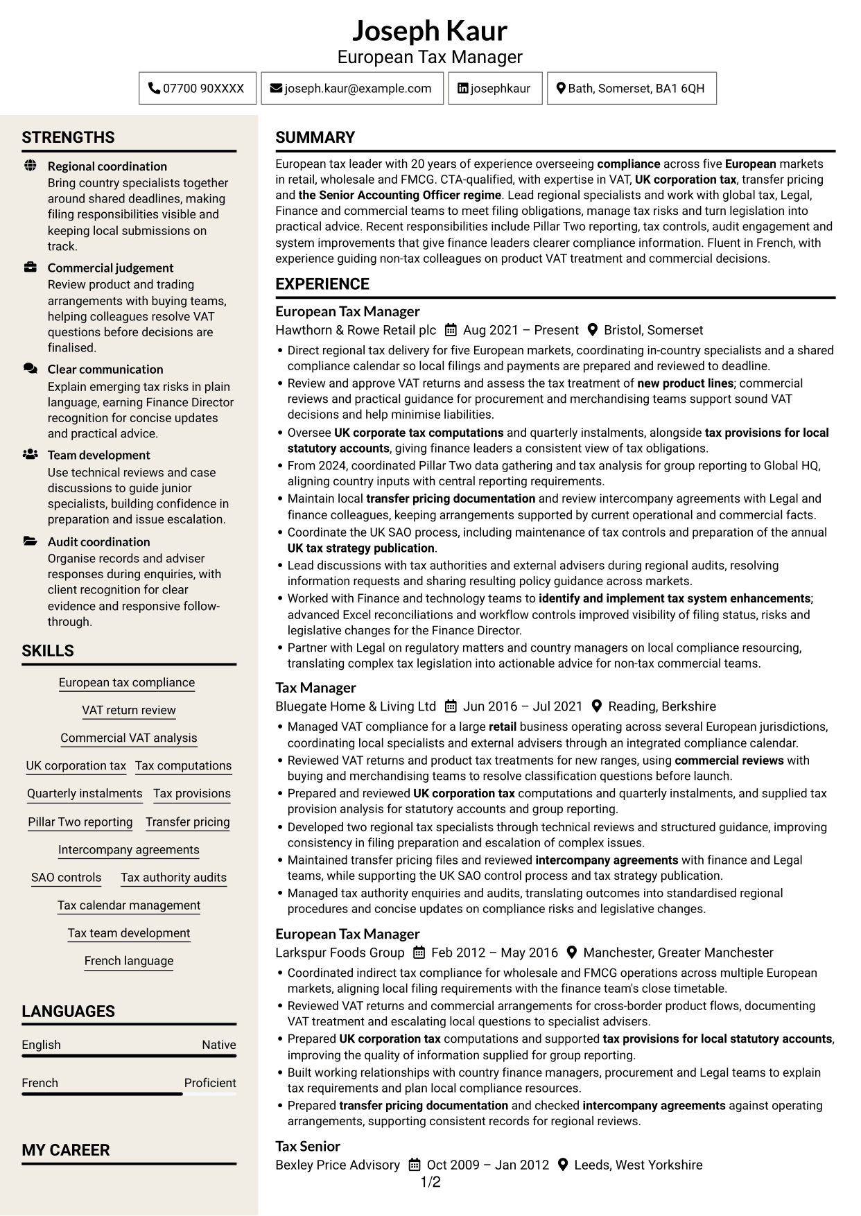 CV example — page 1