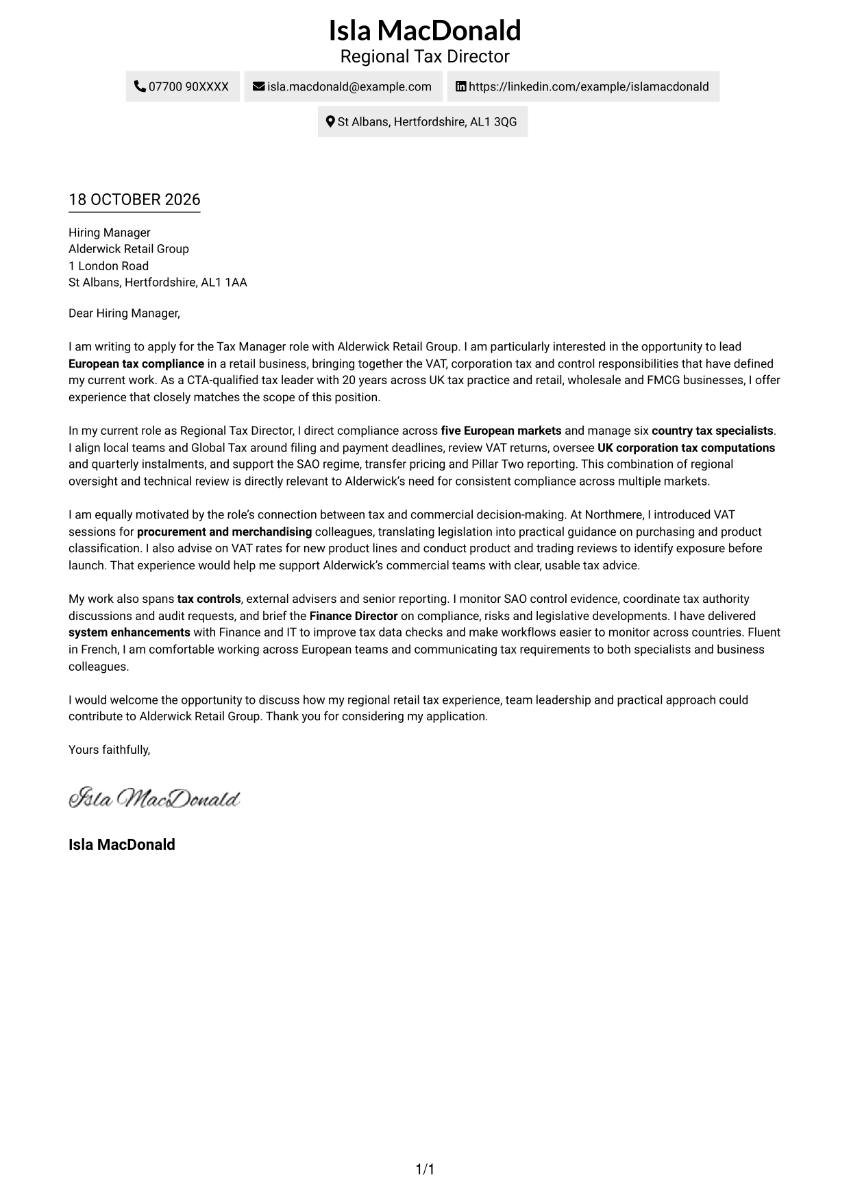 Cover letter example — page 1