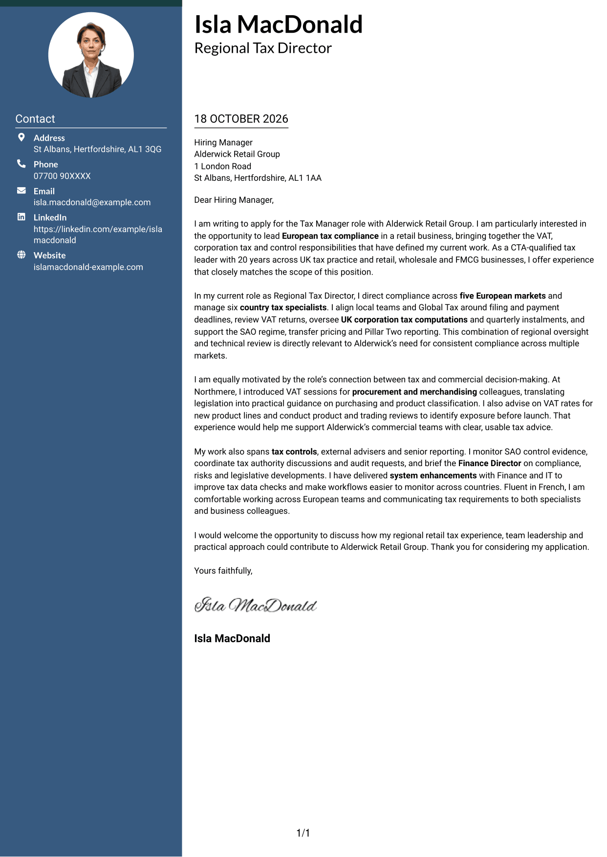 Cover letter example — page 1