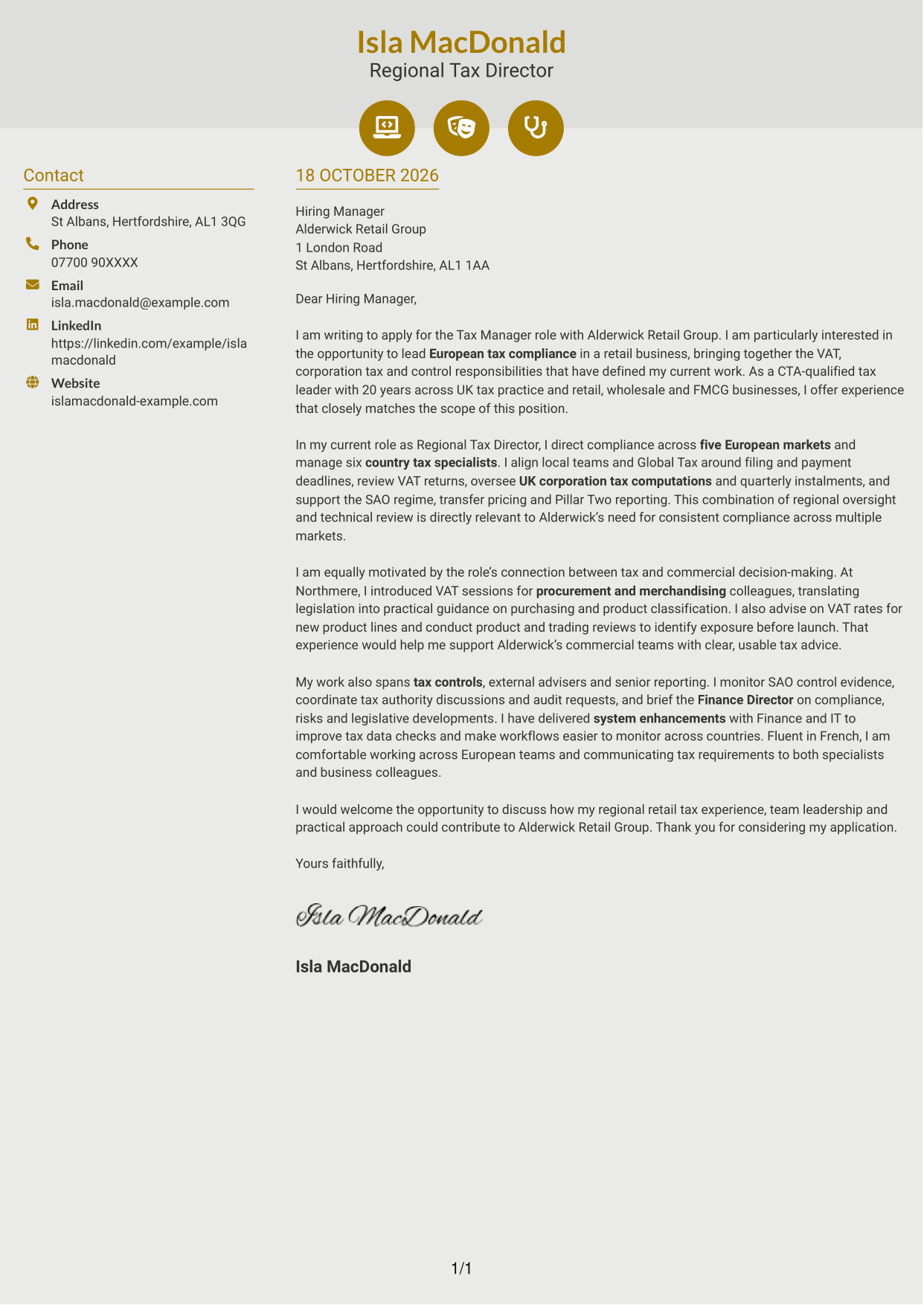 Cover letter example — page 1