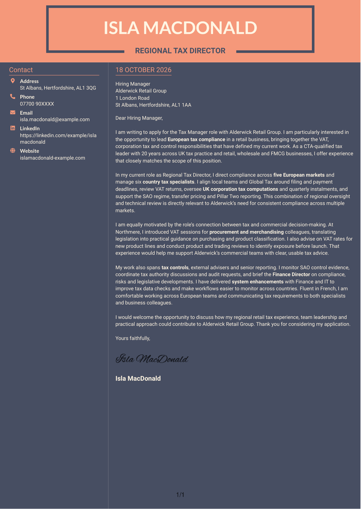 Cover letter example — page 1