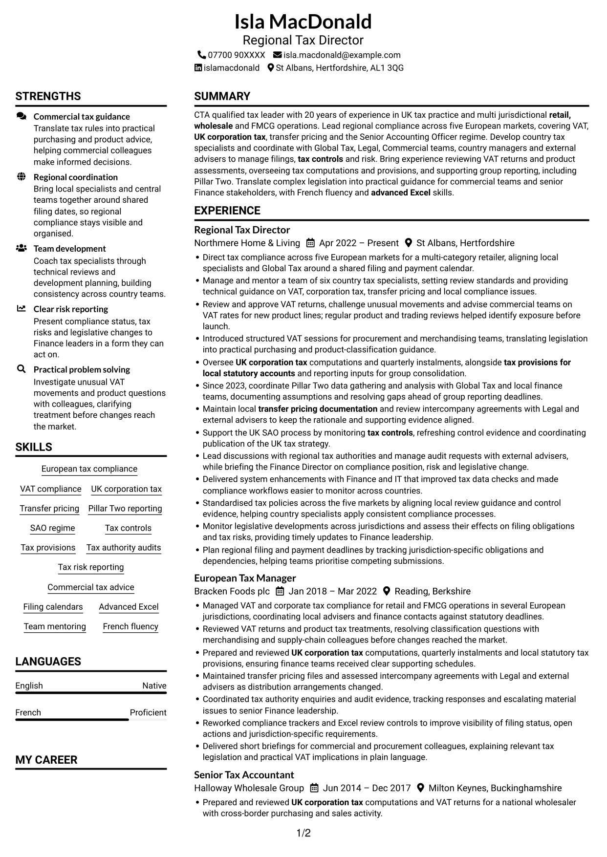 CV example — page 1