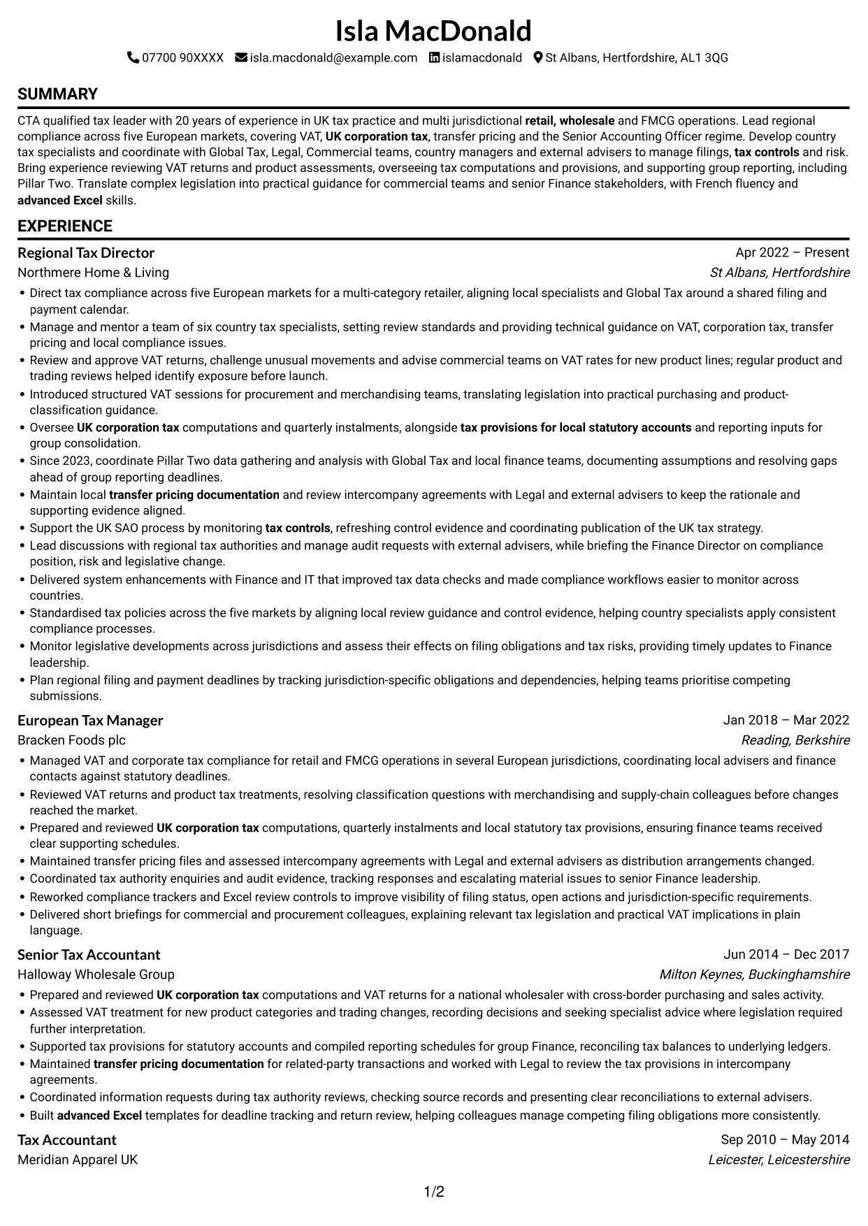CV example — page 1