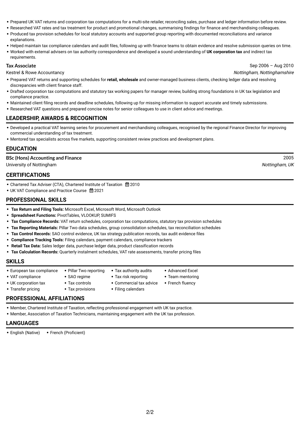 CV example — page 2