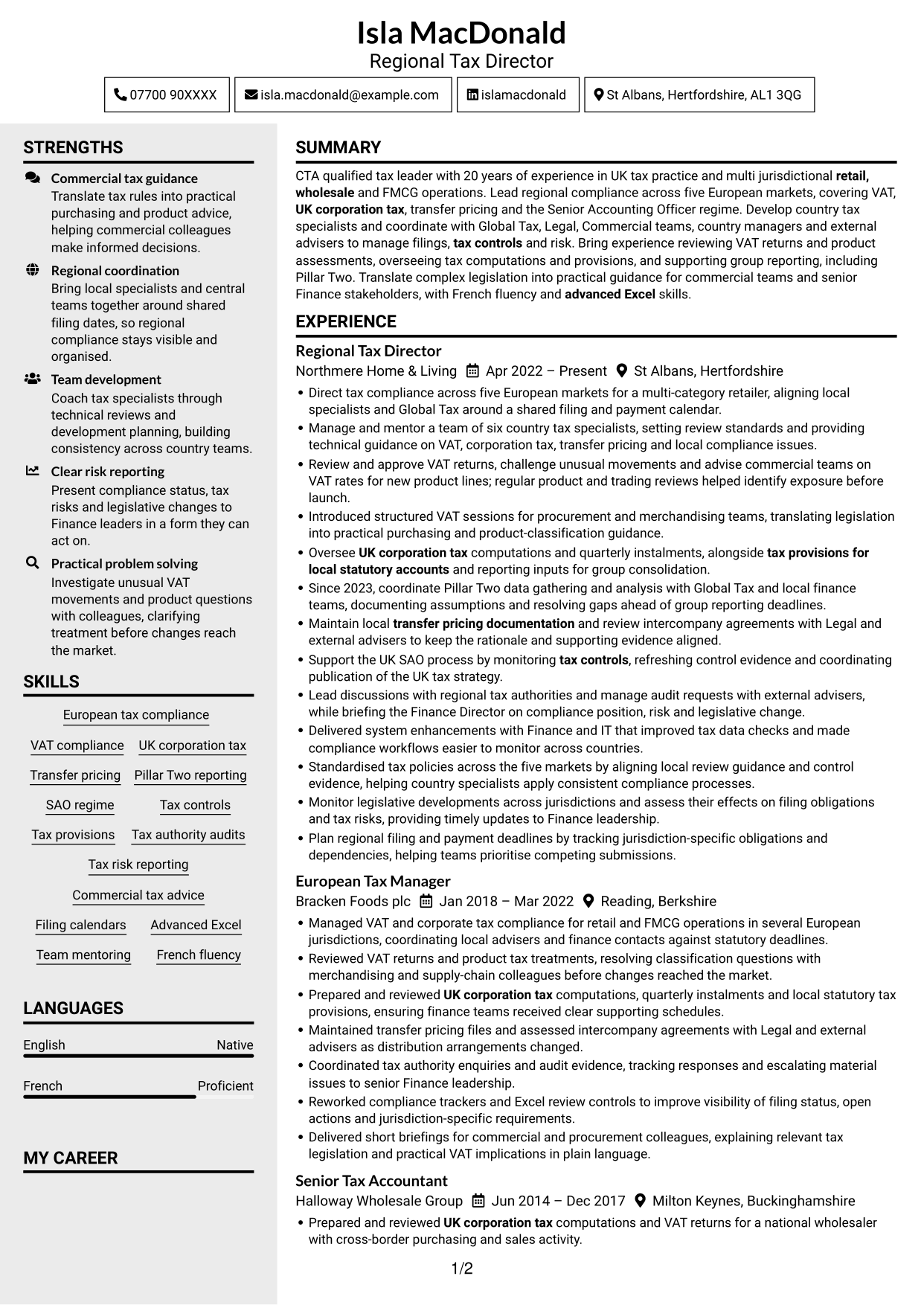 CV example — page 1