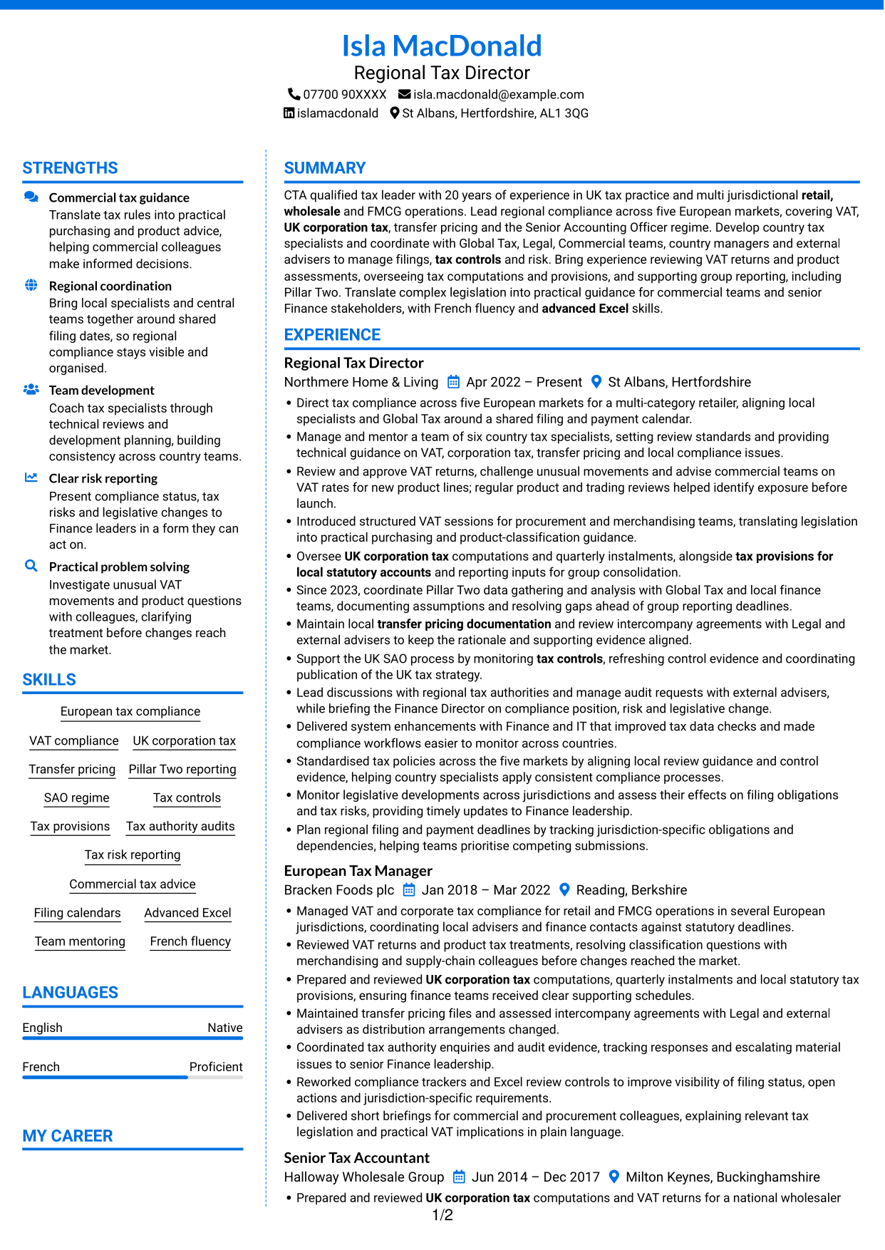 CV example — page 1