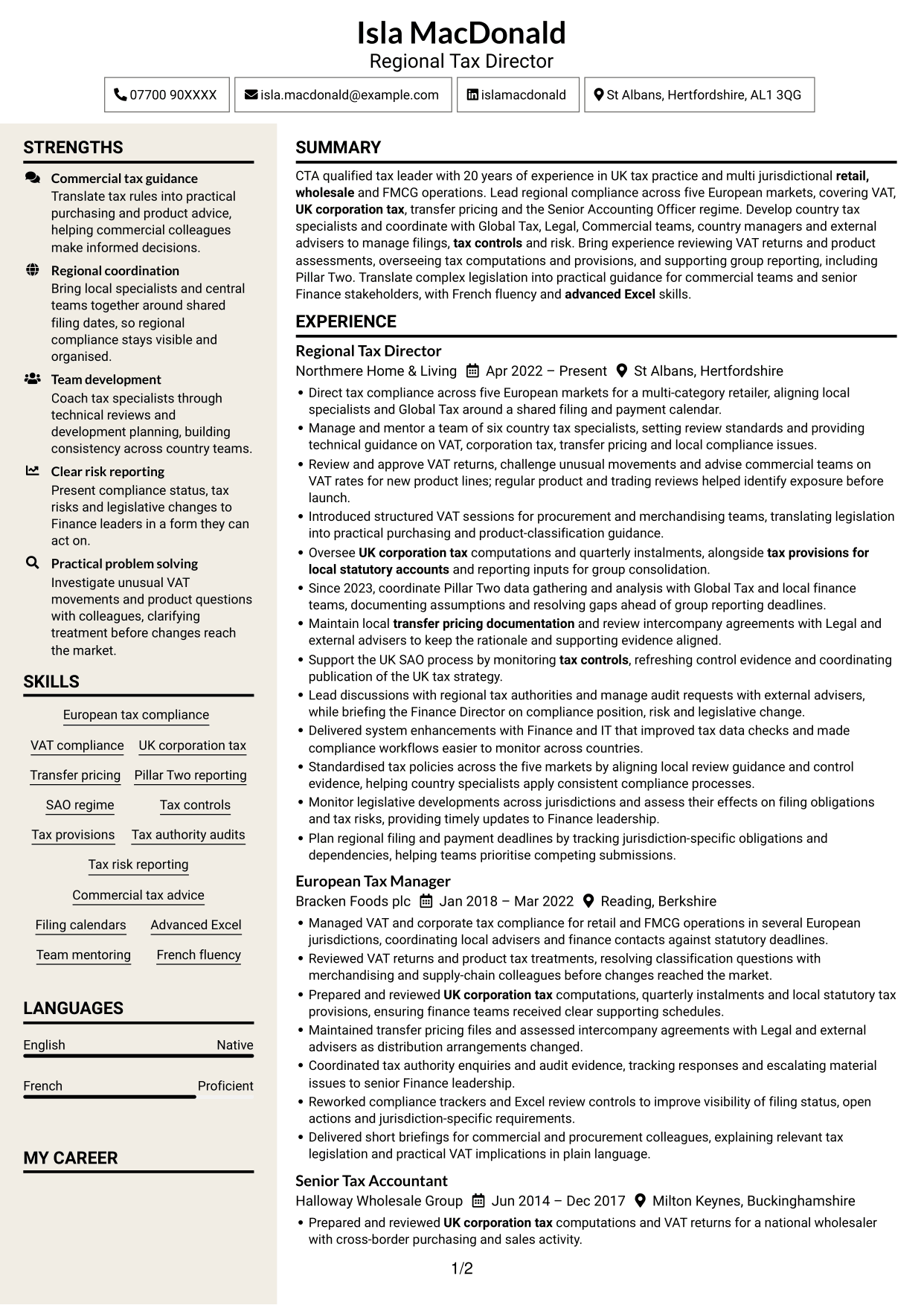 CV example — page 1