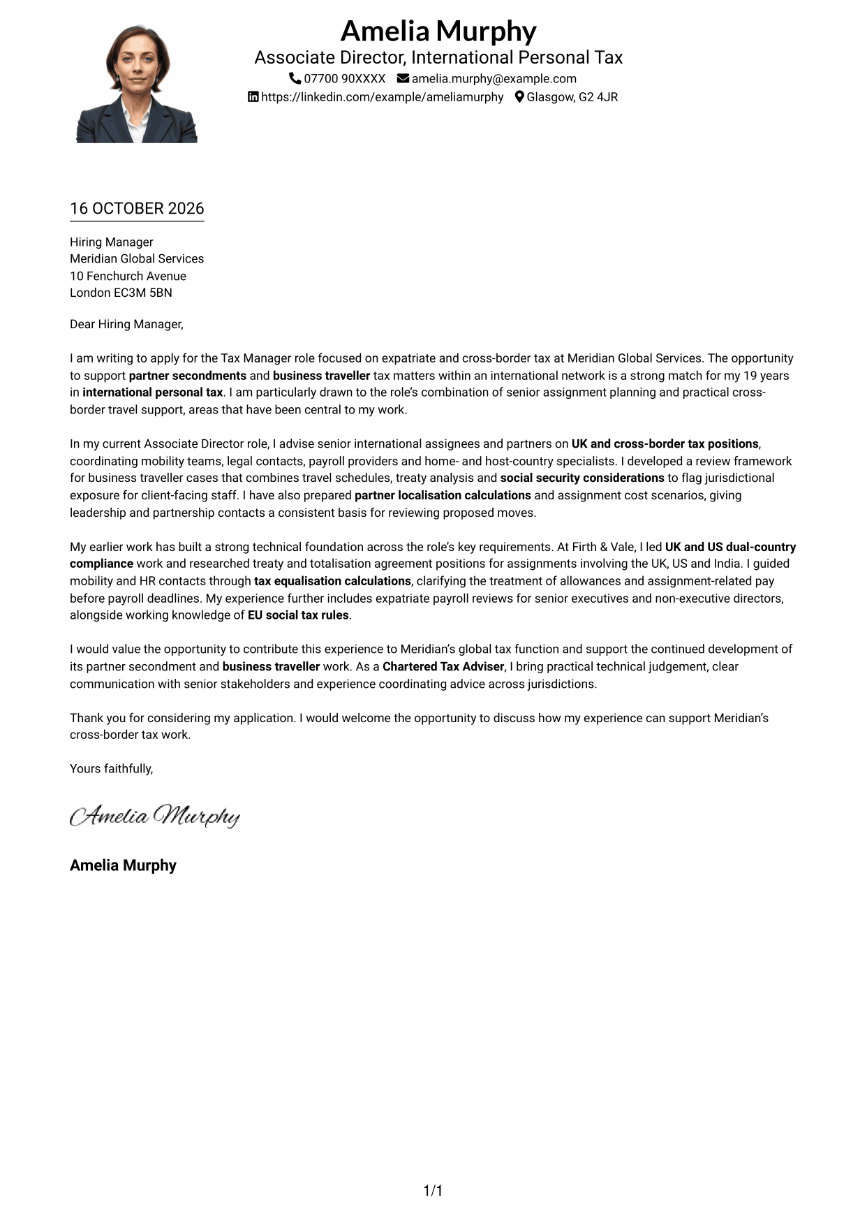 Cover letter example — page 1