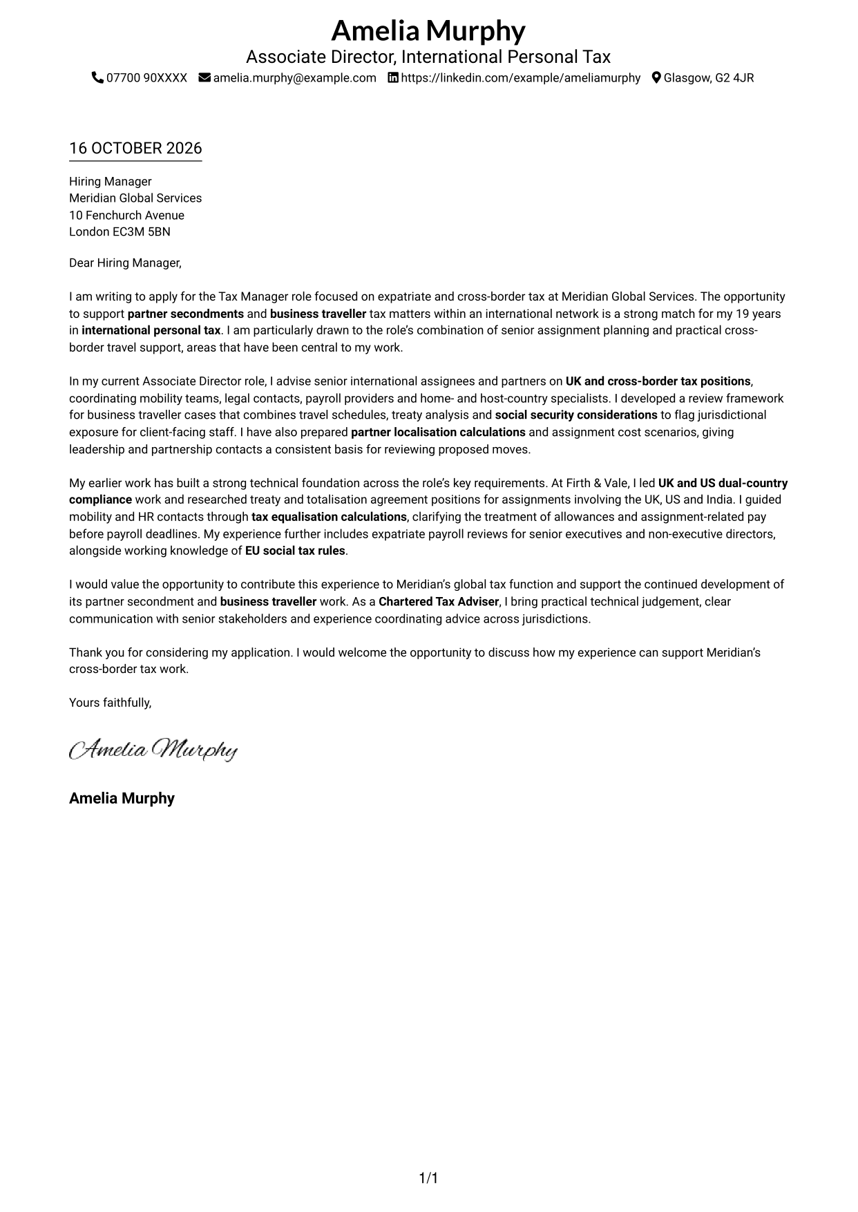 Cover letter example — page 1
