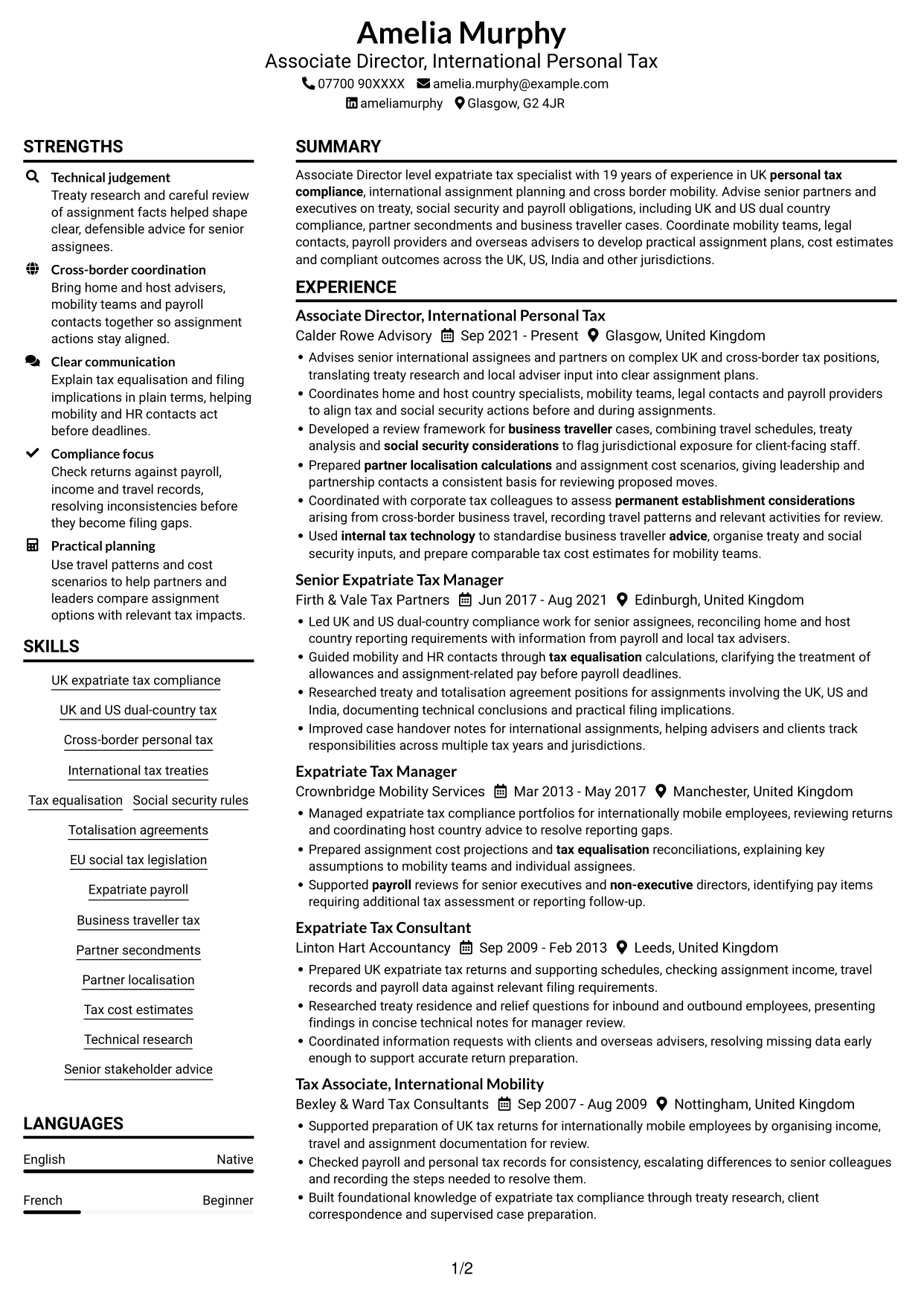 CV example — page 1