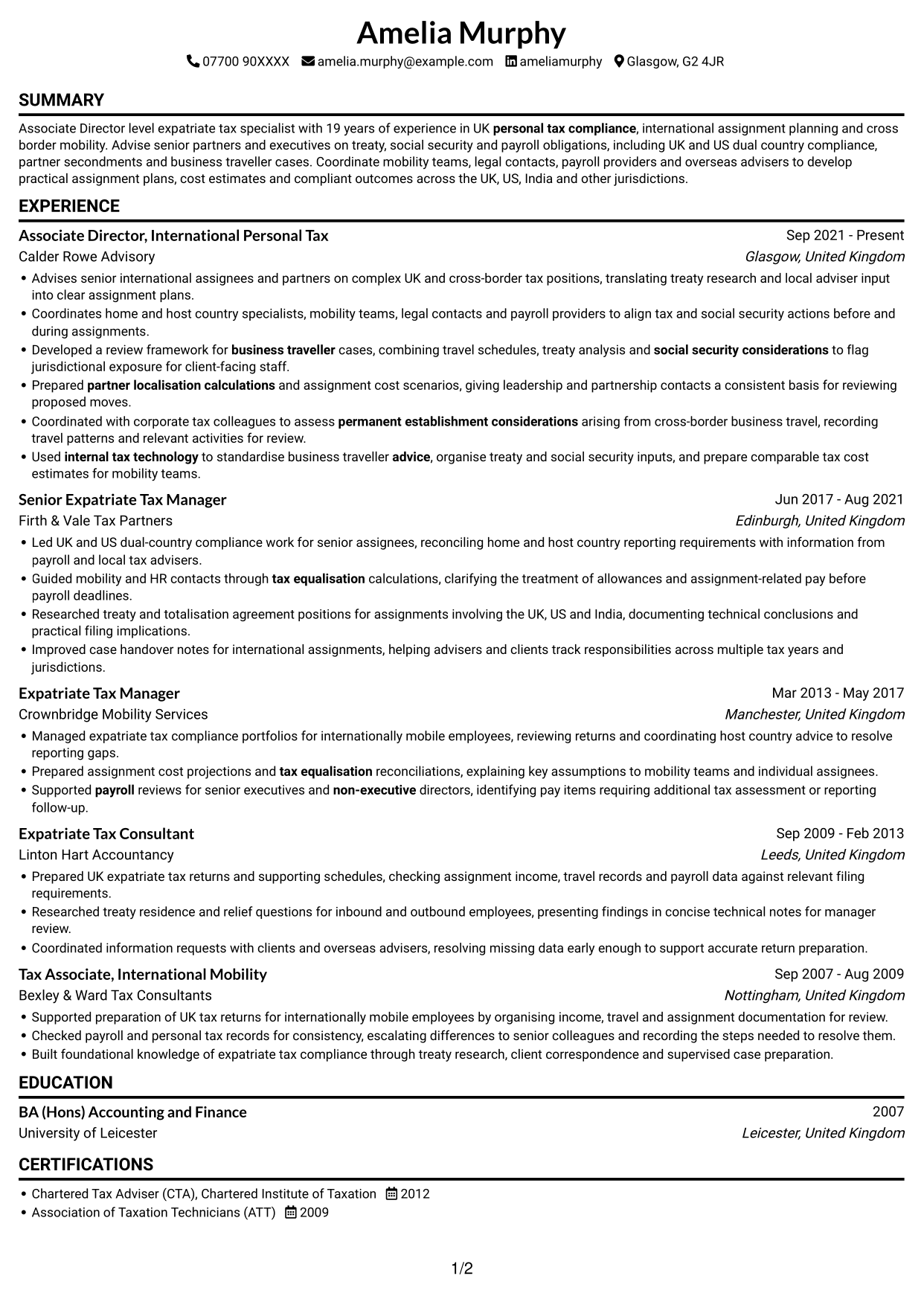 CV example — page 1