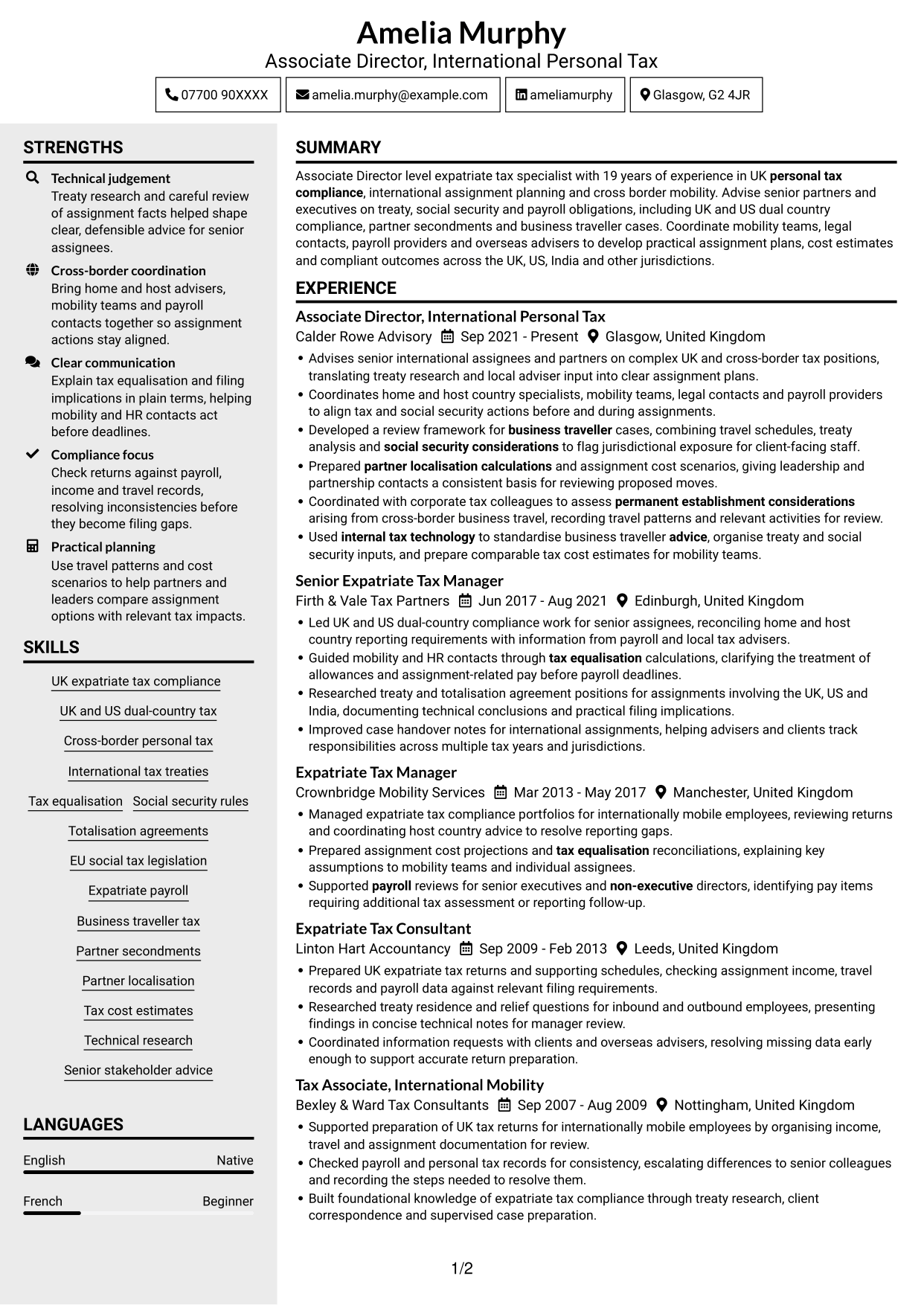 CV example — page 1